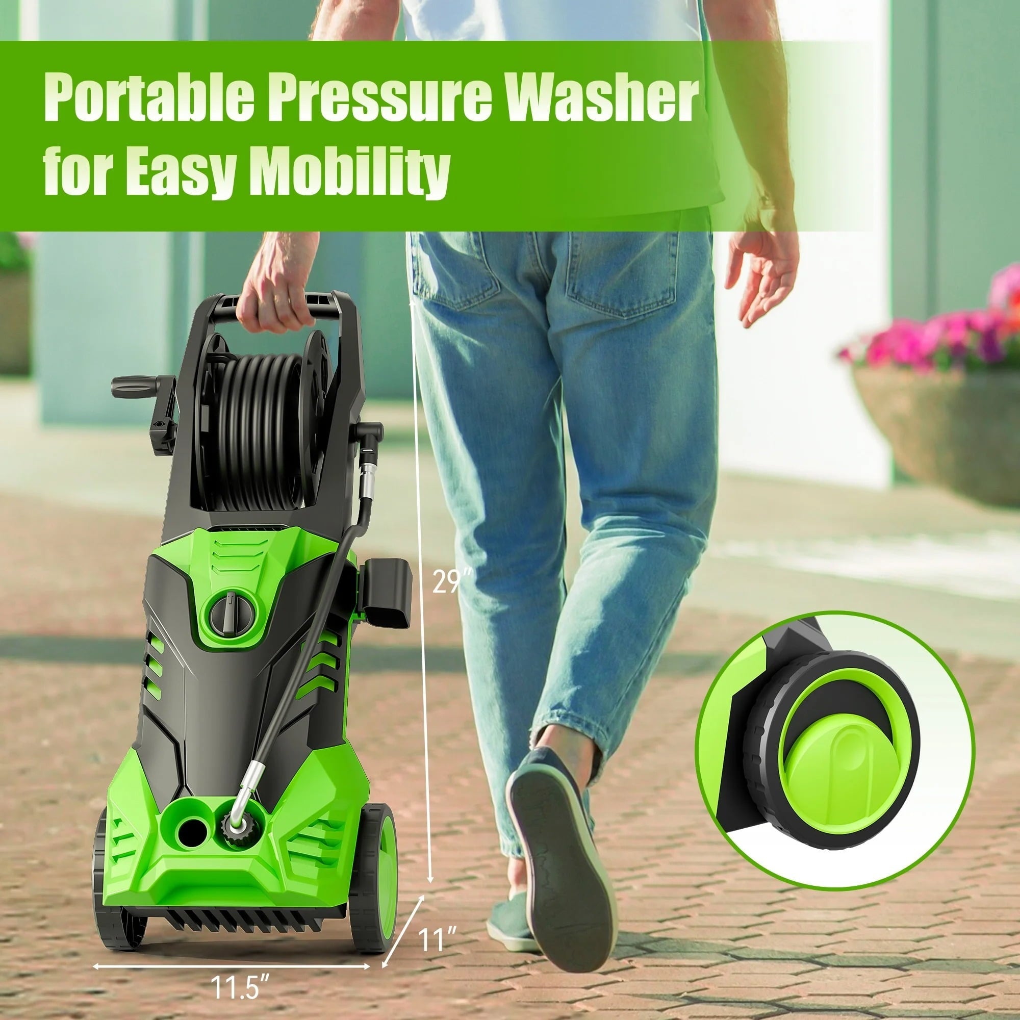 Pressure Washer,3800PSI 2.6 GPM Max Power Washer Electric Powered for Cars, Fences, Patios, Decks, Patios,Green