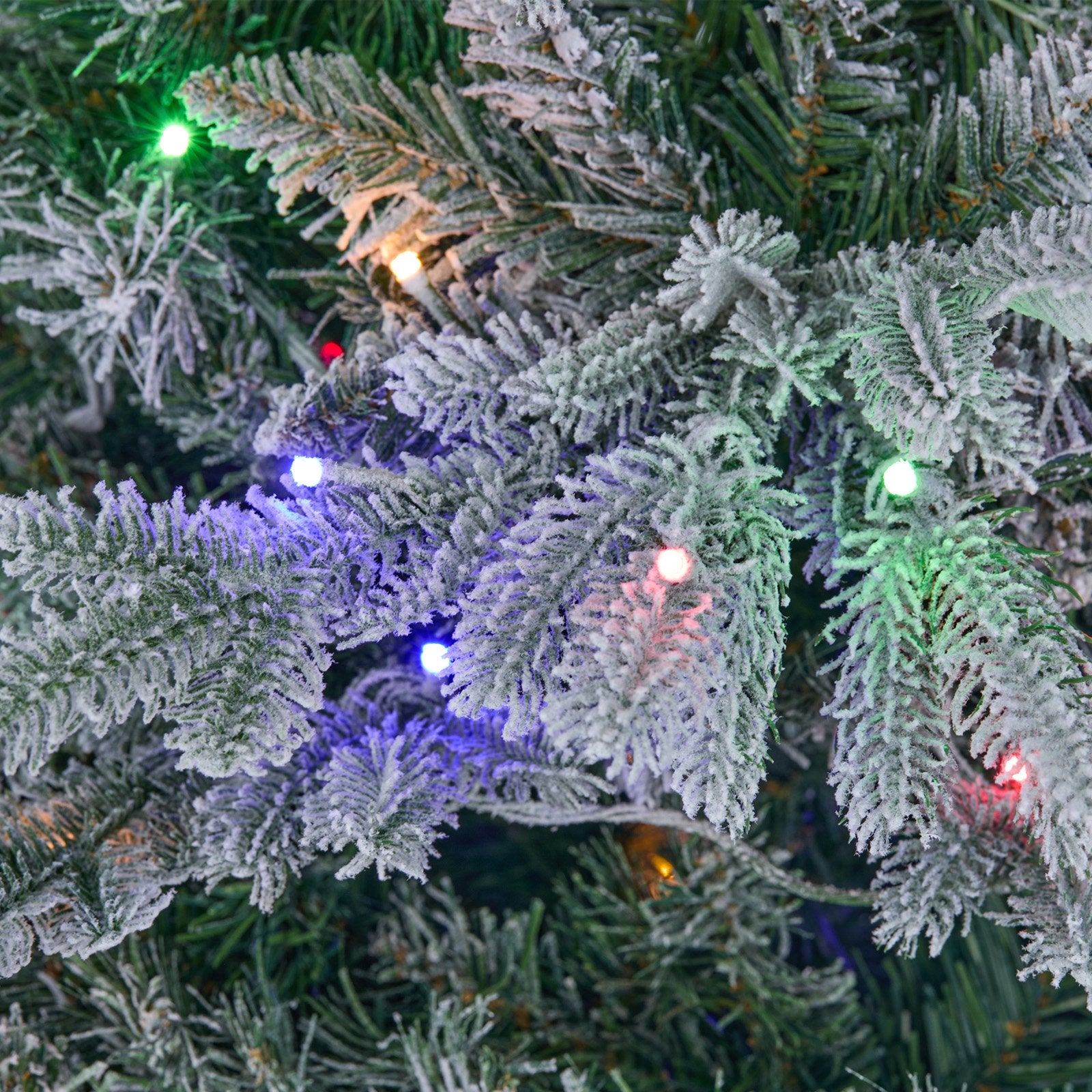 Furnibear 6ft Flocked Artificial Christmas Tree, Pre-Lit Christmas Trees with 300 LED Lights, White Multicolor, Easy Setup, Ideal for Holiday Decor