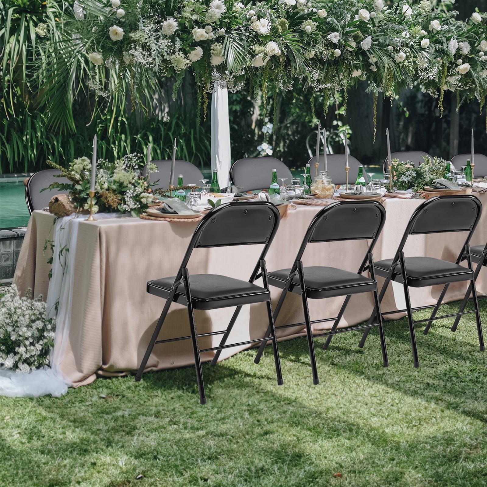 Furnibear 4 Pack Folding Chairs, Leather Padded Cushion Chairs with Comfortable Cushion and Stainless Steel Frame for Home and Office, for Indoor and Outdoor Events