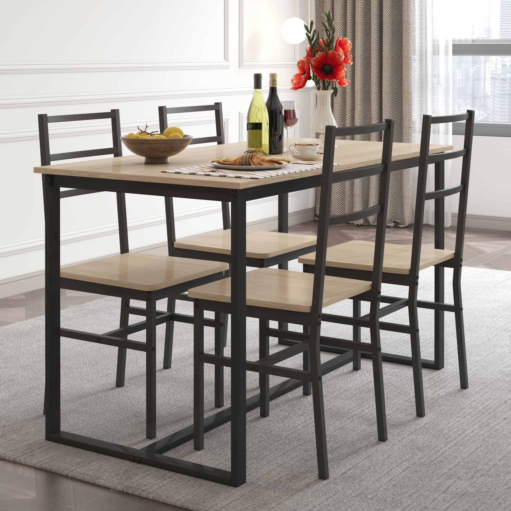 Furnibear Dining Table Set for 4, Wood Dinning Table Set for Kitchen and Dining Room, Compact Dining Set for Small Spaces