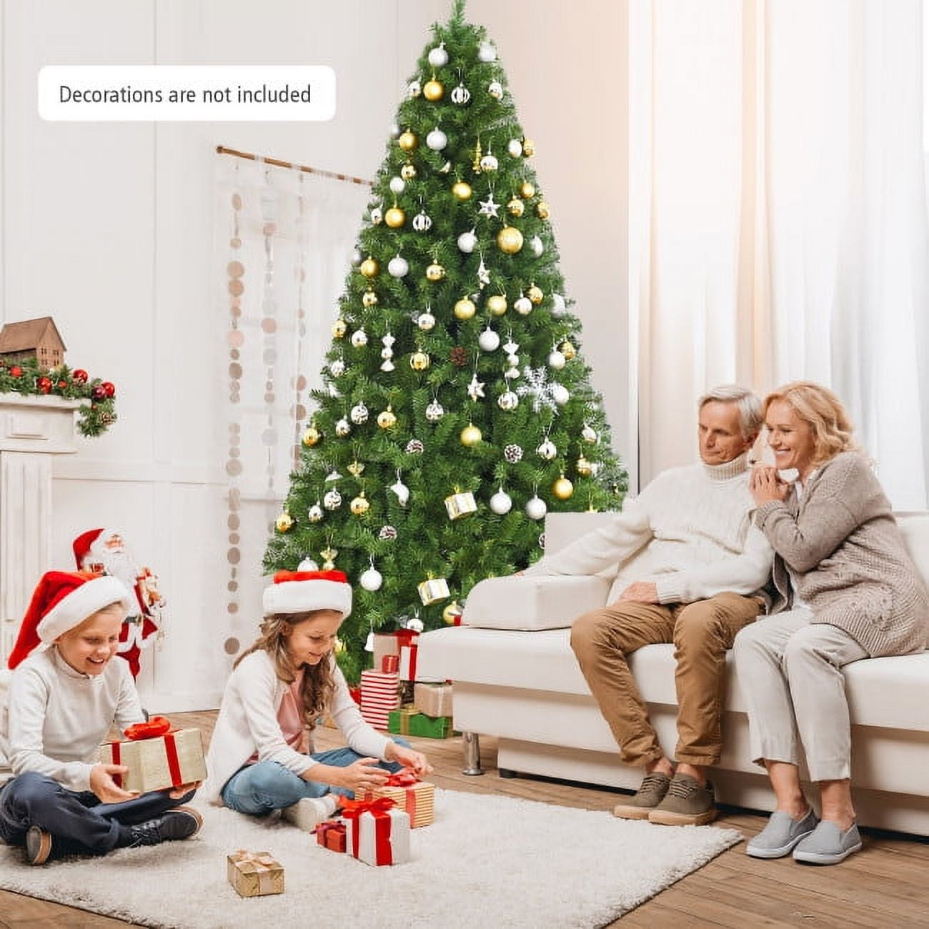 Furnibear 7.5ft Flocked Artificial Christmas Tree, Pre-Lit Christmas Trees with 300 LED Lights, White Multicolor, Easy Setup, Ideal for Holiday Decor