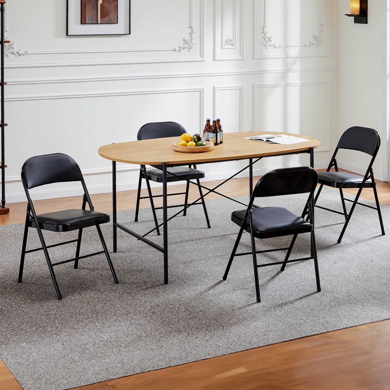 Furnibear 4 Pack Folding Chairs, Leather Padded Cushion Chairs with Comfortable Cushion and Stainless Steel Frame for Home and Office, for Indoor and Outdoor Events
