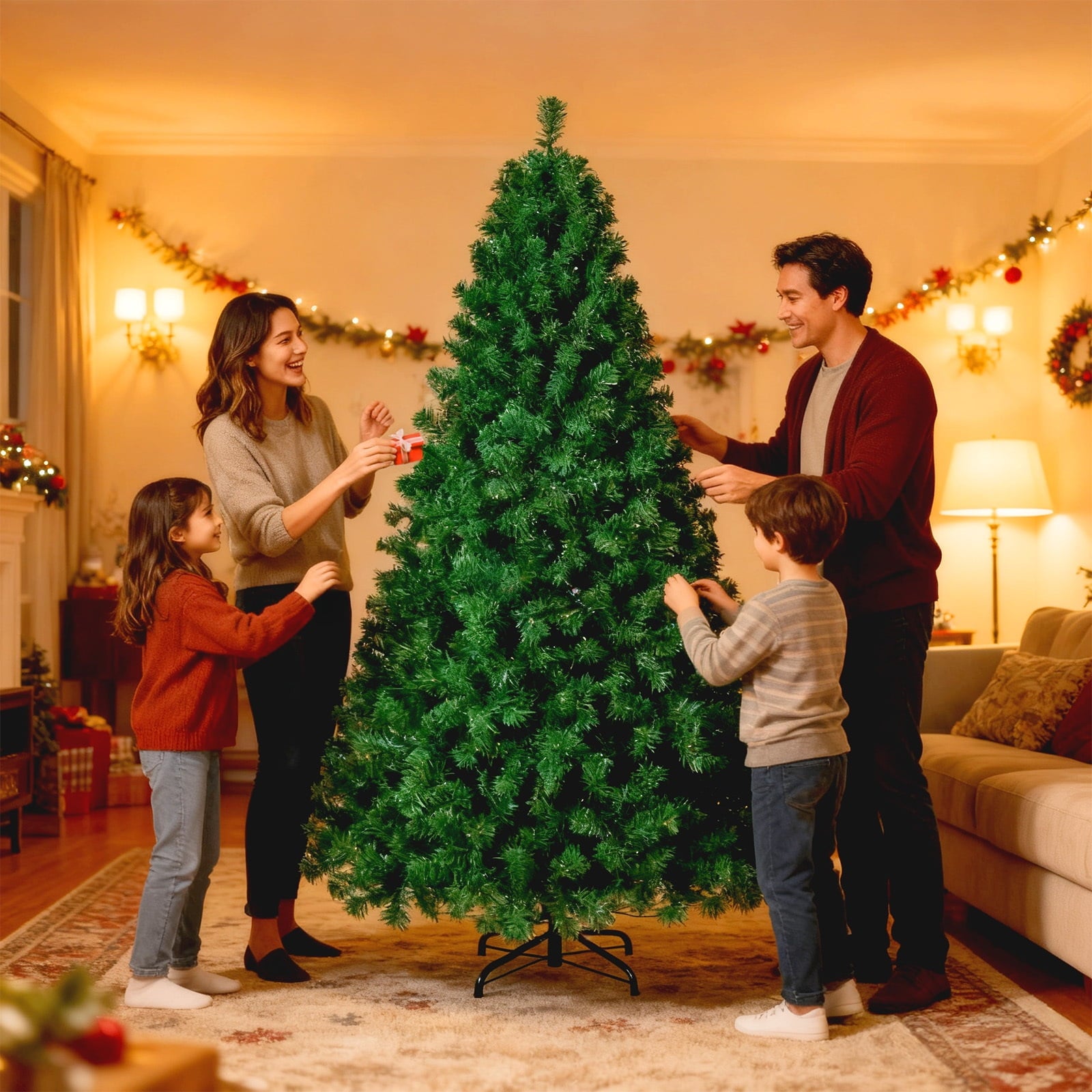 Furnibear 6ft Pre-Lit Christmas Tree, 864 Branch Tips Unlit Traditional Pine Tree for Holiday Decor