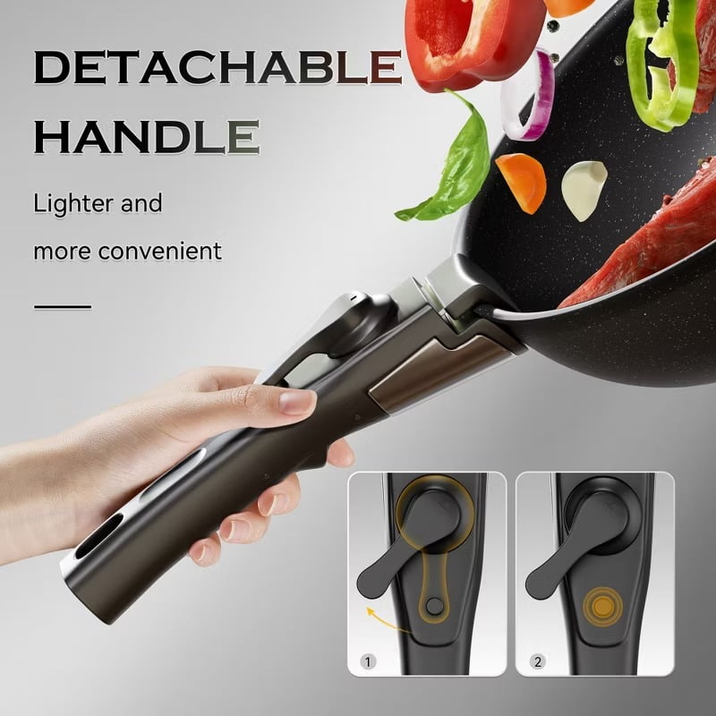 Furnibear 18-Piece Granite Ceramic Nonstick Cookware Set-Detachable Handle for Space-Saving, Compatible with Induction/Gas Stoves, Oven,Dishwasher Safe, Black