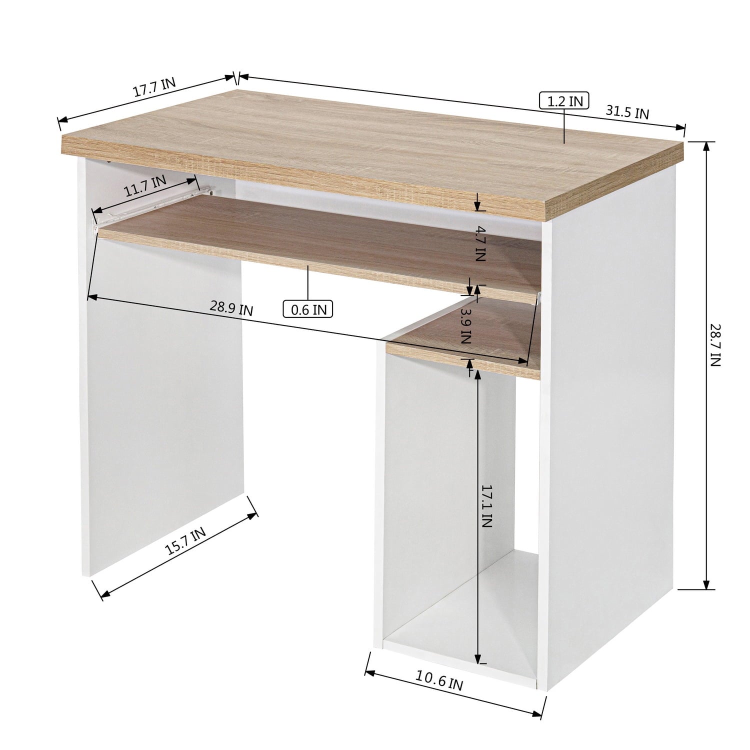 Furnibear Bicolor Writing-Computer Desk with Storage, Large Students-Study Desk with Shelf Home-Office PC Laptop Table Modern Wood Workstation, Oak and White