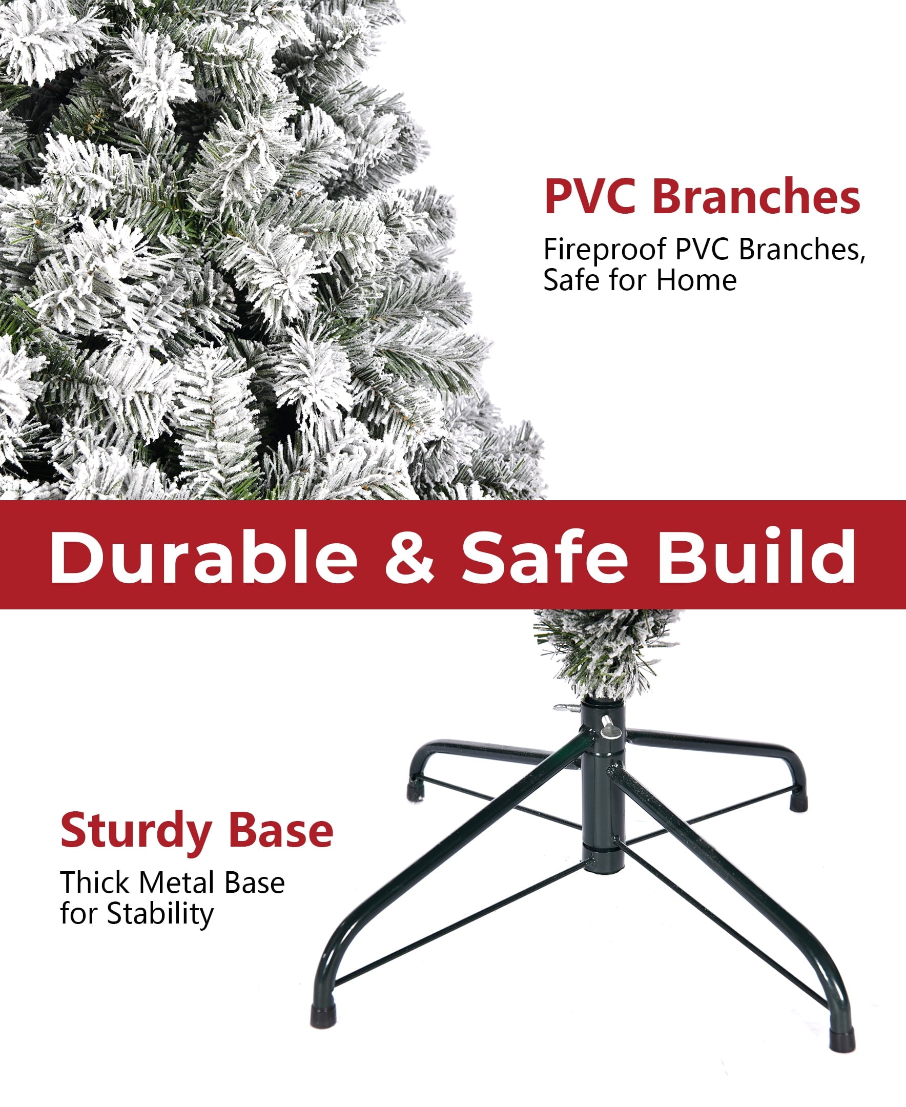 Furnibear 7.5ft Flocked Christmas Tree, 1405 Branch Tips Unlit Artificial Tree with Auto-Shaping