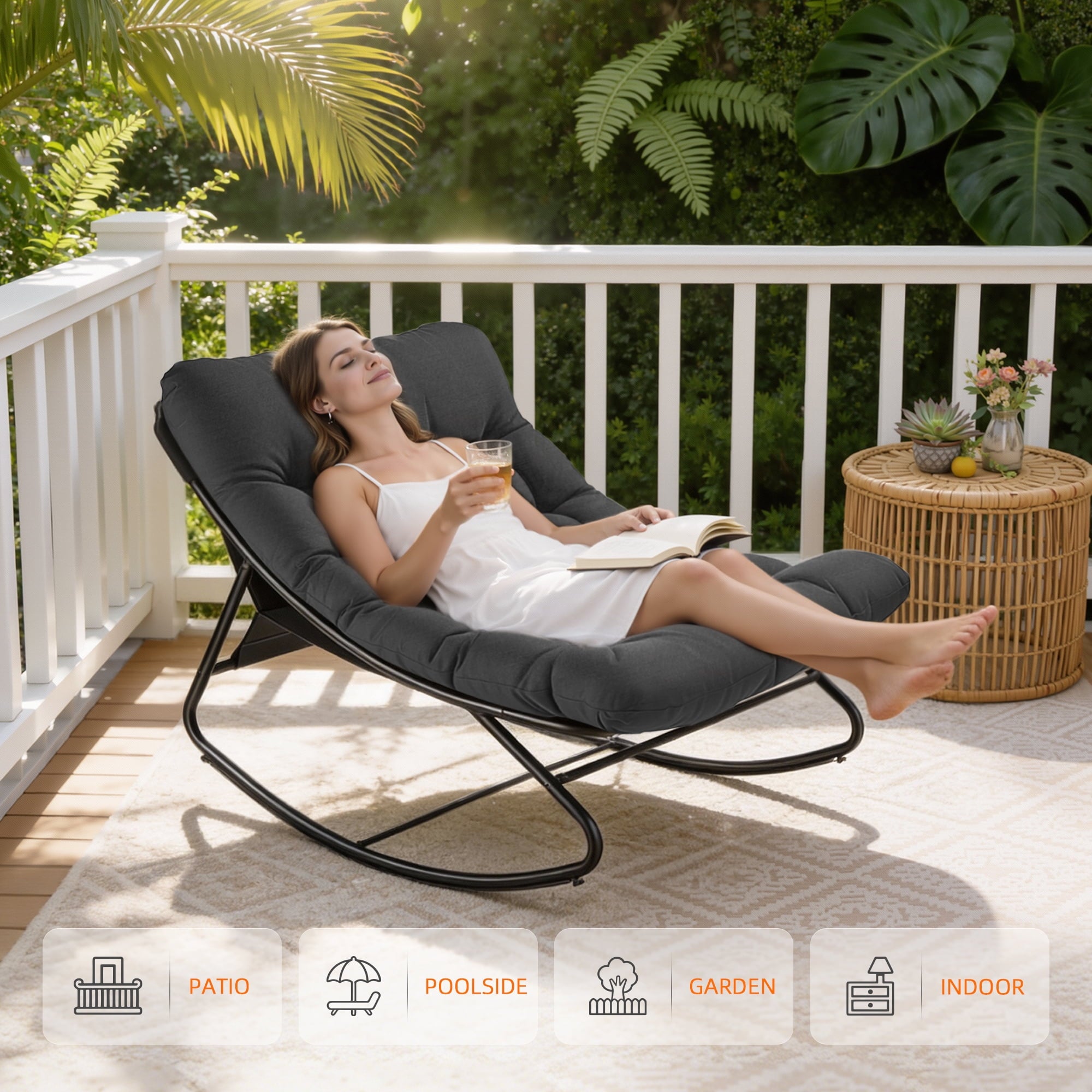 Furnibear Oversized Outdoor Rocking Chair,Patio Rocker with Thick Cush