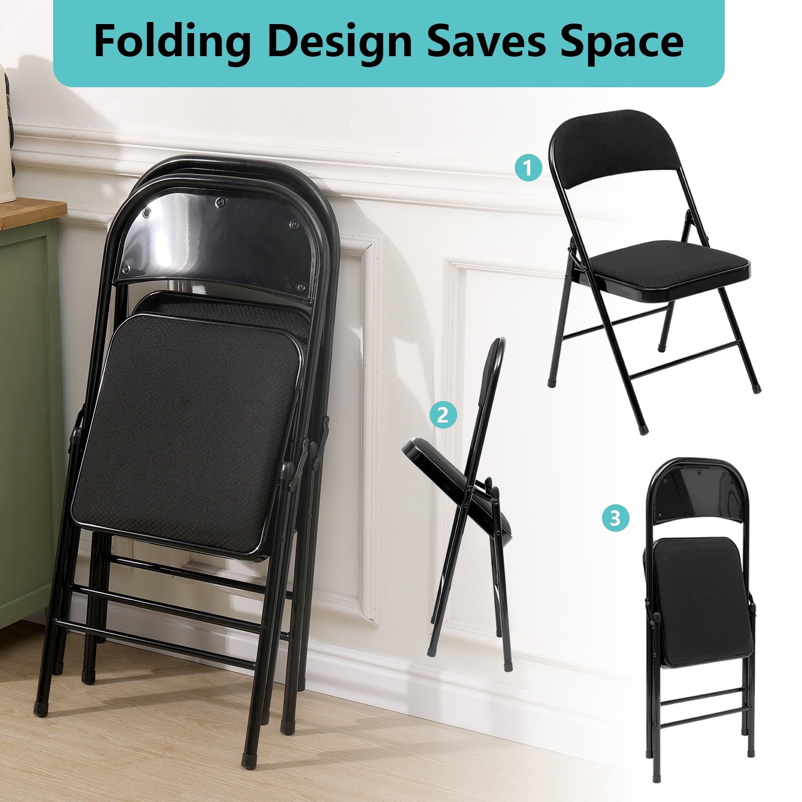 Furnibear 4 Pack Folding Chairs with Padded Seats for Wedding Business Activities Banquet Seat Party Event,White