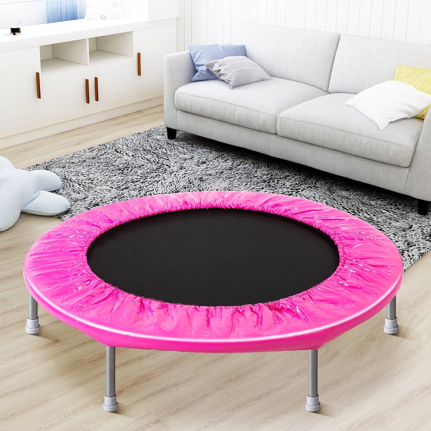 Furnibear 15 FT Trampoline with Basketball Hoop, Heavy Duty Steel Frame Folding Trampoline
