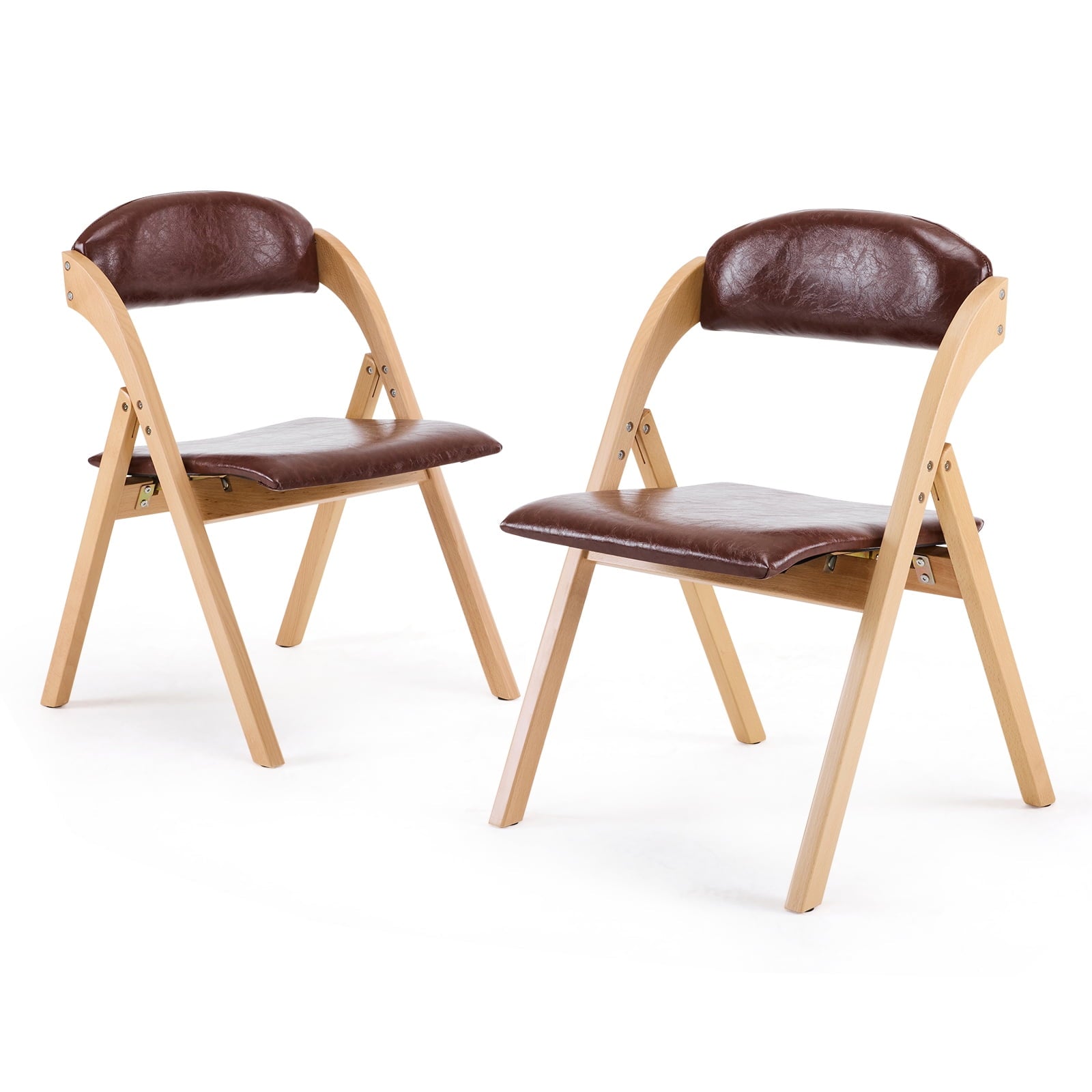 Furnibear Wood 2 Pack Folding Chairs, PU Leather Padded Protable Chairs