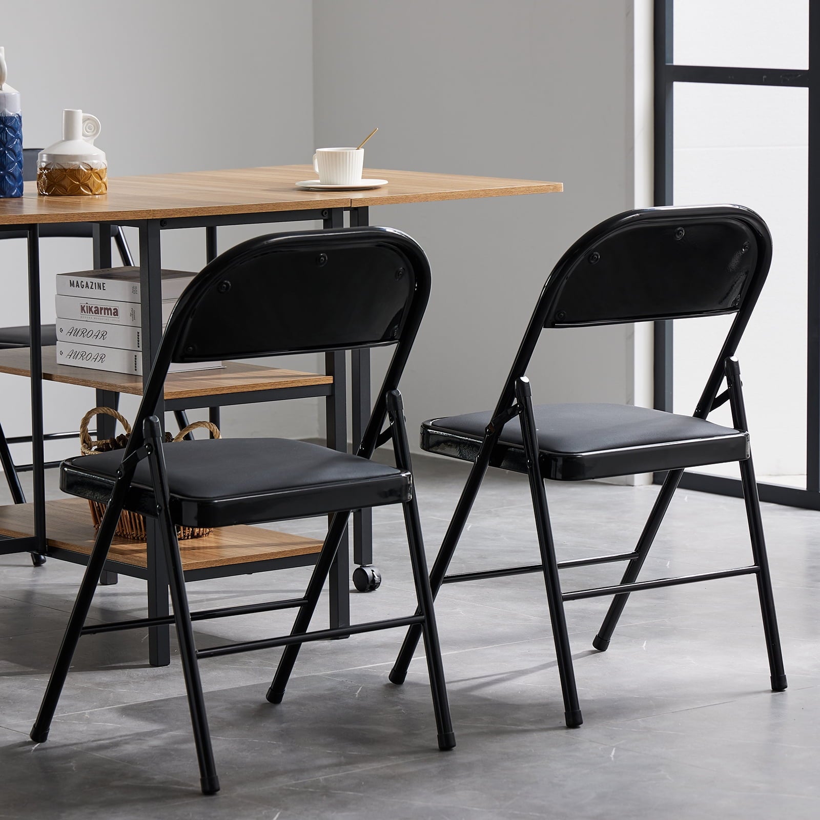 Furnibear 6 Pack Folding Chairs, Leather Padded Cushion Chairs with Comfortable Cushion and Stainless Steel Frame for Home and Office, for Indoor and Outdoor Events