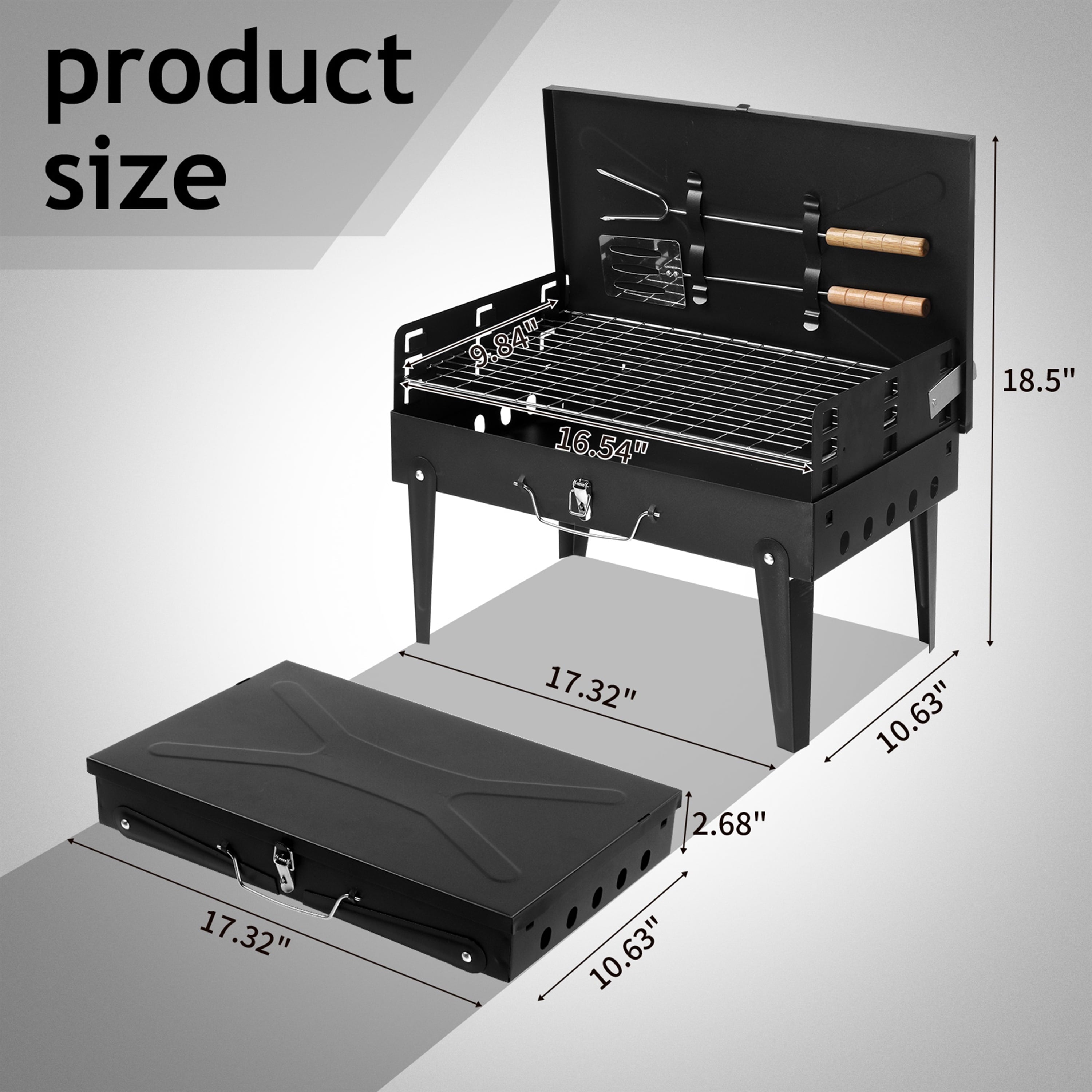 Furnibear Portable Charcoal Grill, Foldable Stainless Steel BBQ Grill Kit, Mini Tabletop Grill for Outdoor Camping, Patio and Picnic