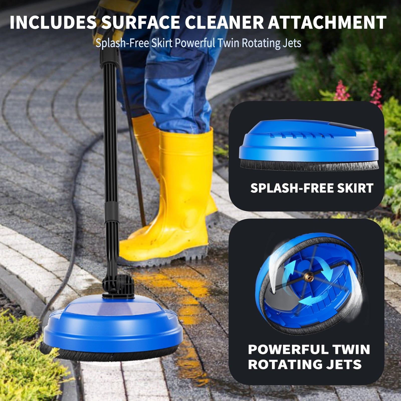 Furnibear 3800 PSI Electric Pressure Washer - Lightweight with Wheels 5 Nozzles, Ideal for Cars, Driveways, Patios Fences, Quiet 2000W Motor, Auto Shut-Off