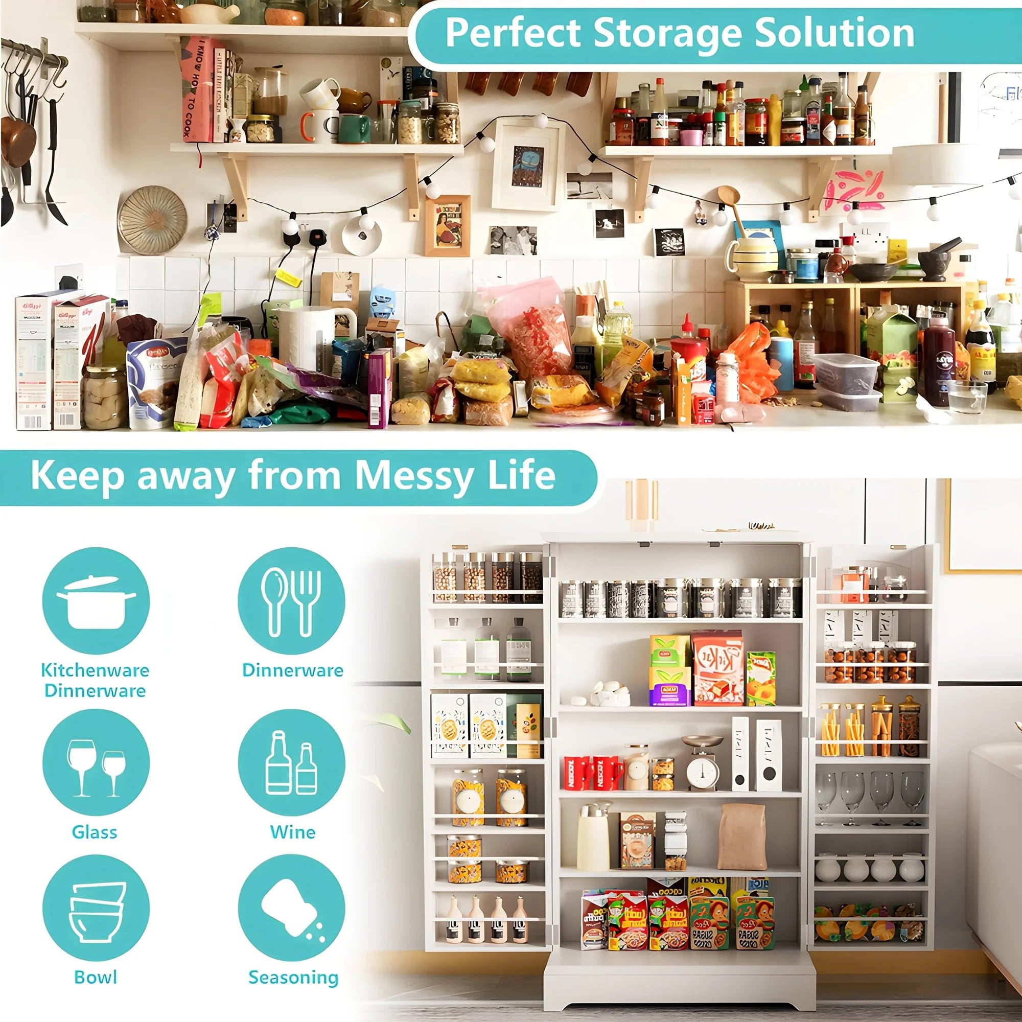 Furnibear Multipurpose Storage Cabinet with Doors and Adjustable Shelves, White Finish