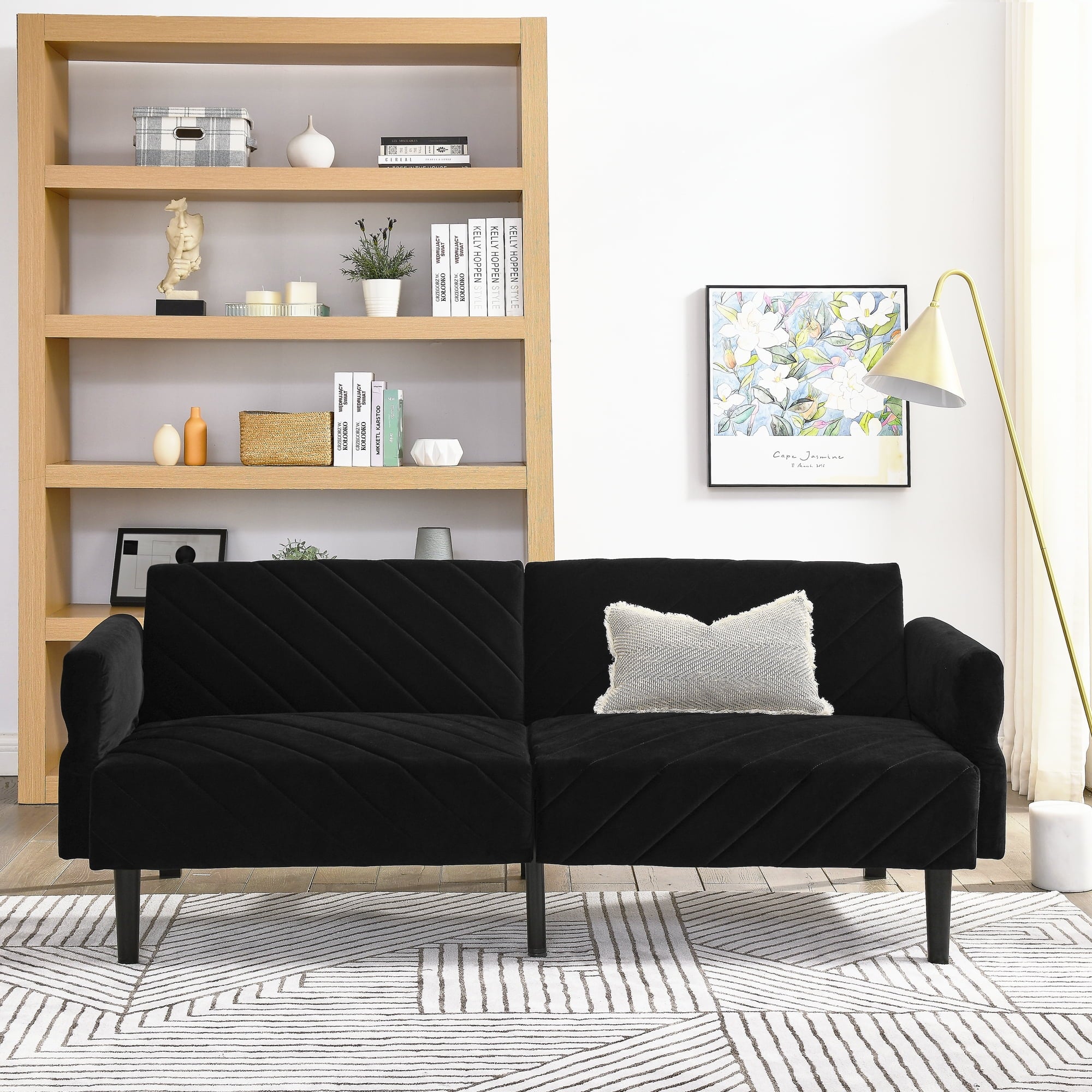 Furnibear 87in Futon Sofa Bed, Velvet Fabric Comfy Futon Couch Bed, Convertible Sleeper Sofa with Adjustable Backrestand Armrests, Modern Loveseat Sleeper for Living Room, Bedroom