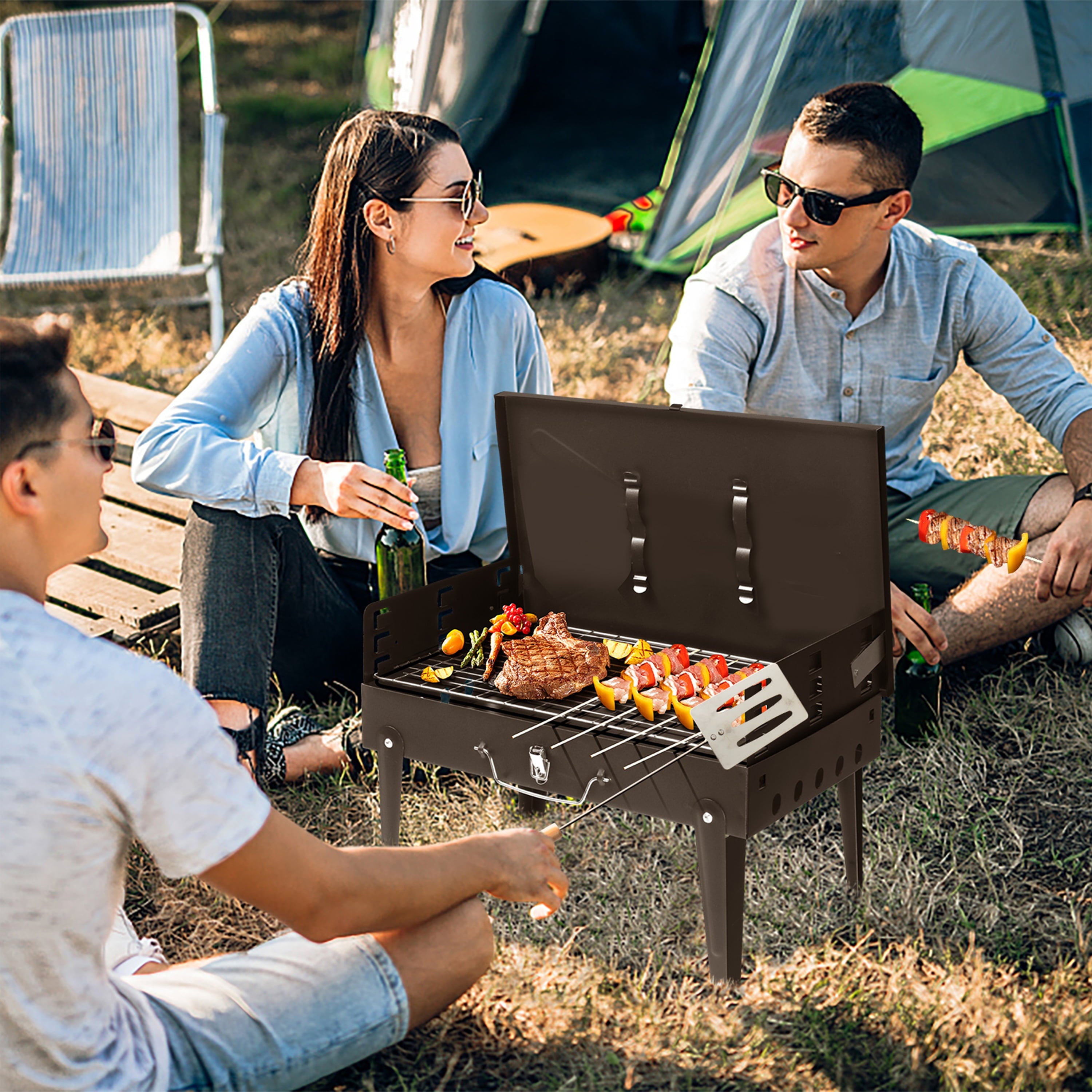 Furnibear Portable Charcoal Grill, Foldable Stainless Steel BBQ Grill Kit, Mini Tabletop Grill for Outdoor Camping, Patio and Picnic