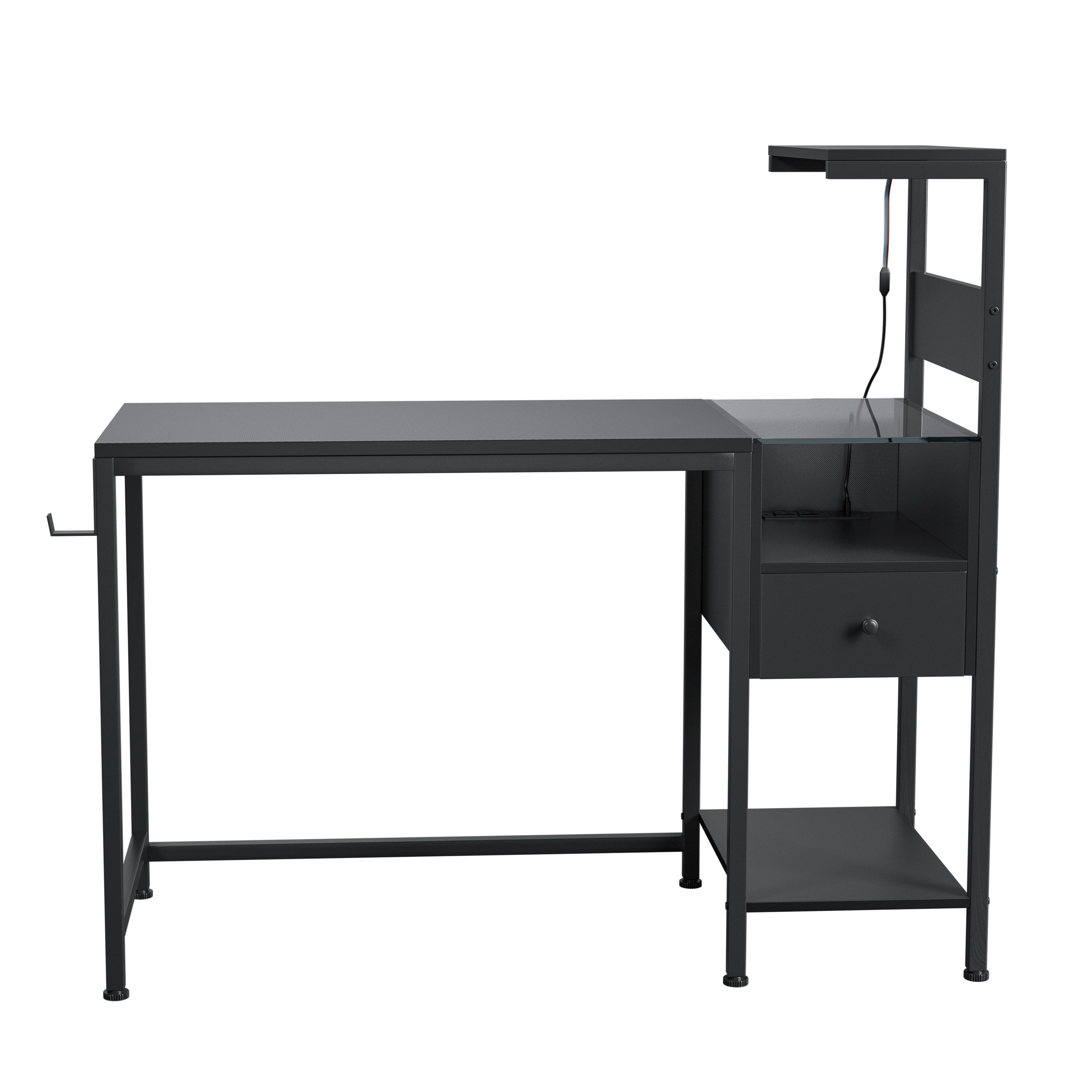 Furnibear Computer Desk with Power Outlet and Storage Shelves, Black