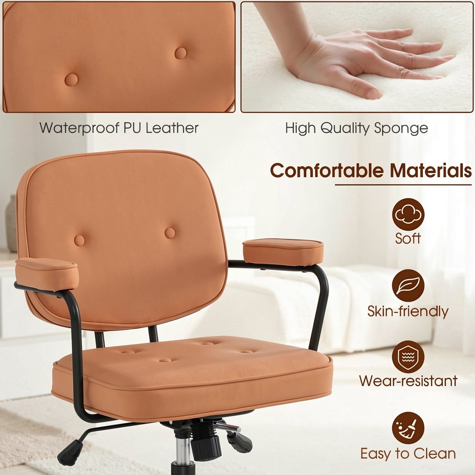 Furnibear PU Leather Office Chair with Rocking Backrest, Ergonomic Exe