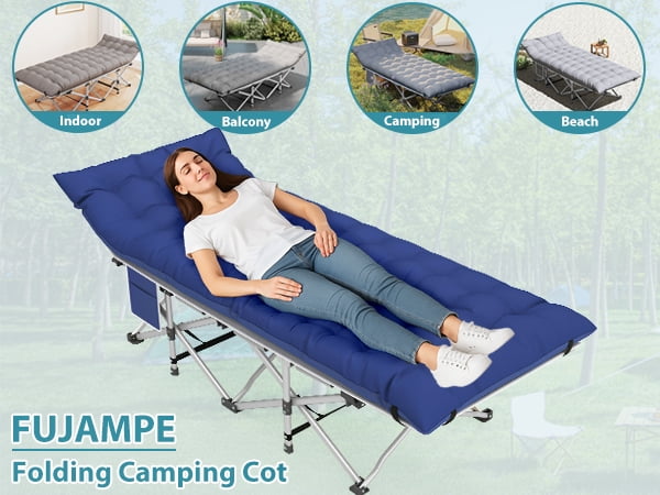 Furnibear 2-Pack Folding Camping Cots with 3.3in 2-Sided Mattress 75in Extra Long Portable Adult Bed with Carry Bag