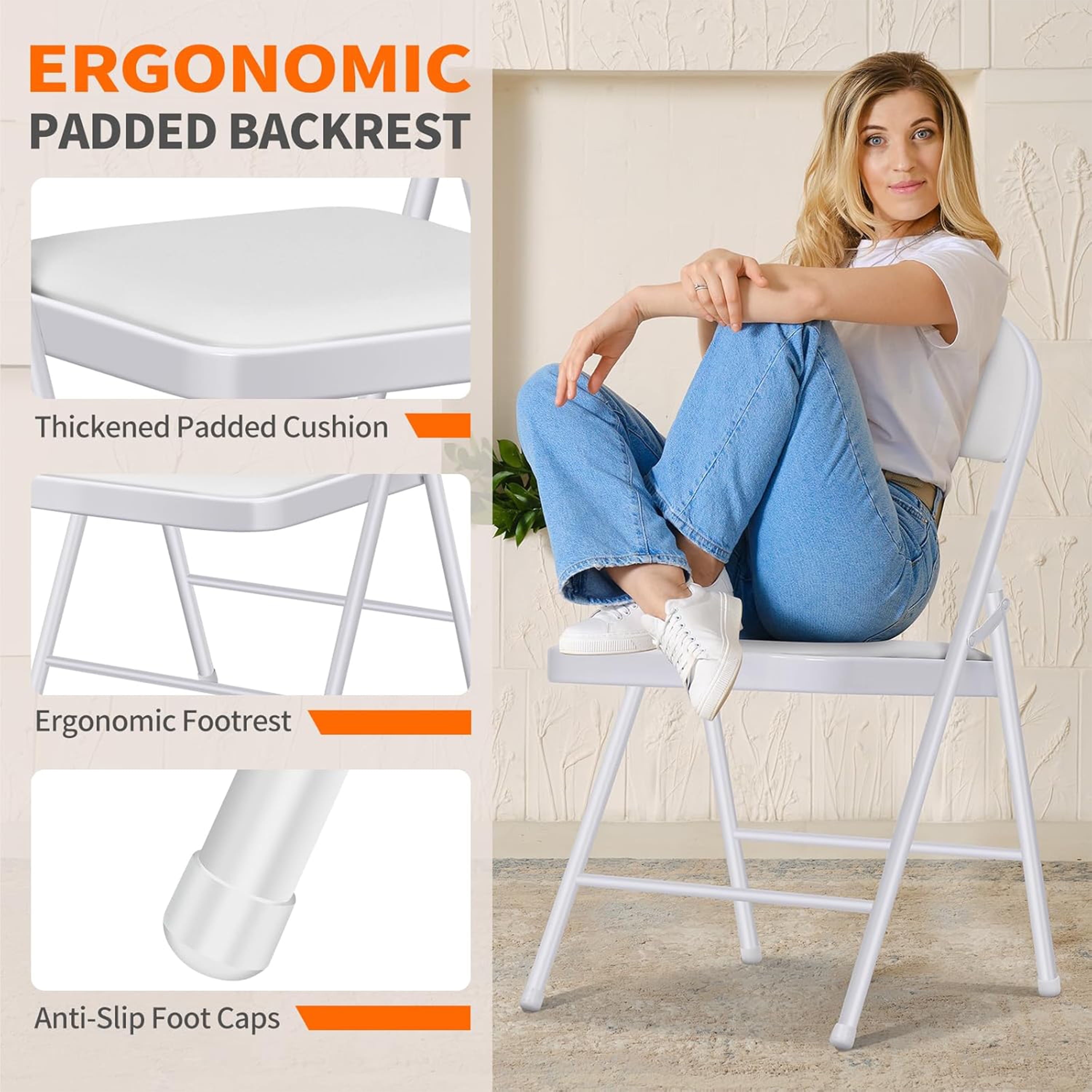 Furnibear 4 Pack Folding Chairs, Leather Padded Cushion Chairs with Comfortable Cushion and Stainless Steel Frame for Home and Office, for Indoor and Outdoor Events