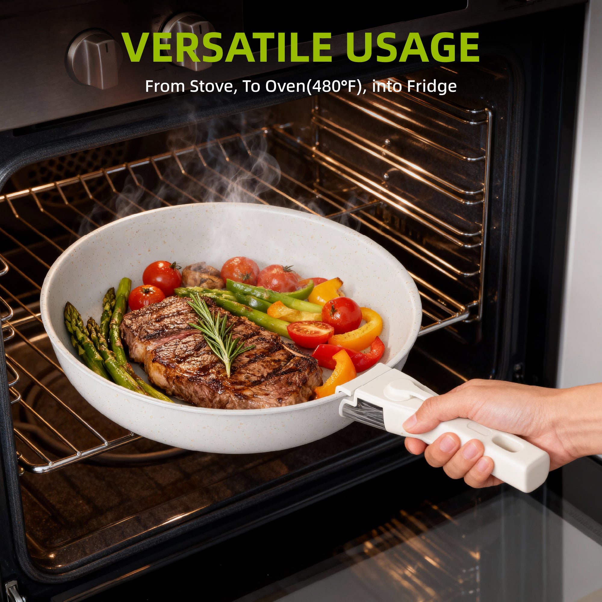 Furnibear 20pcs Pots and Pans Set Nonstick, Kitchen Ceramic Cookware Set for RV and Camping, with Pots Protectors and Cooking Utensils, White