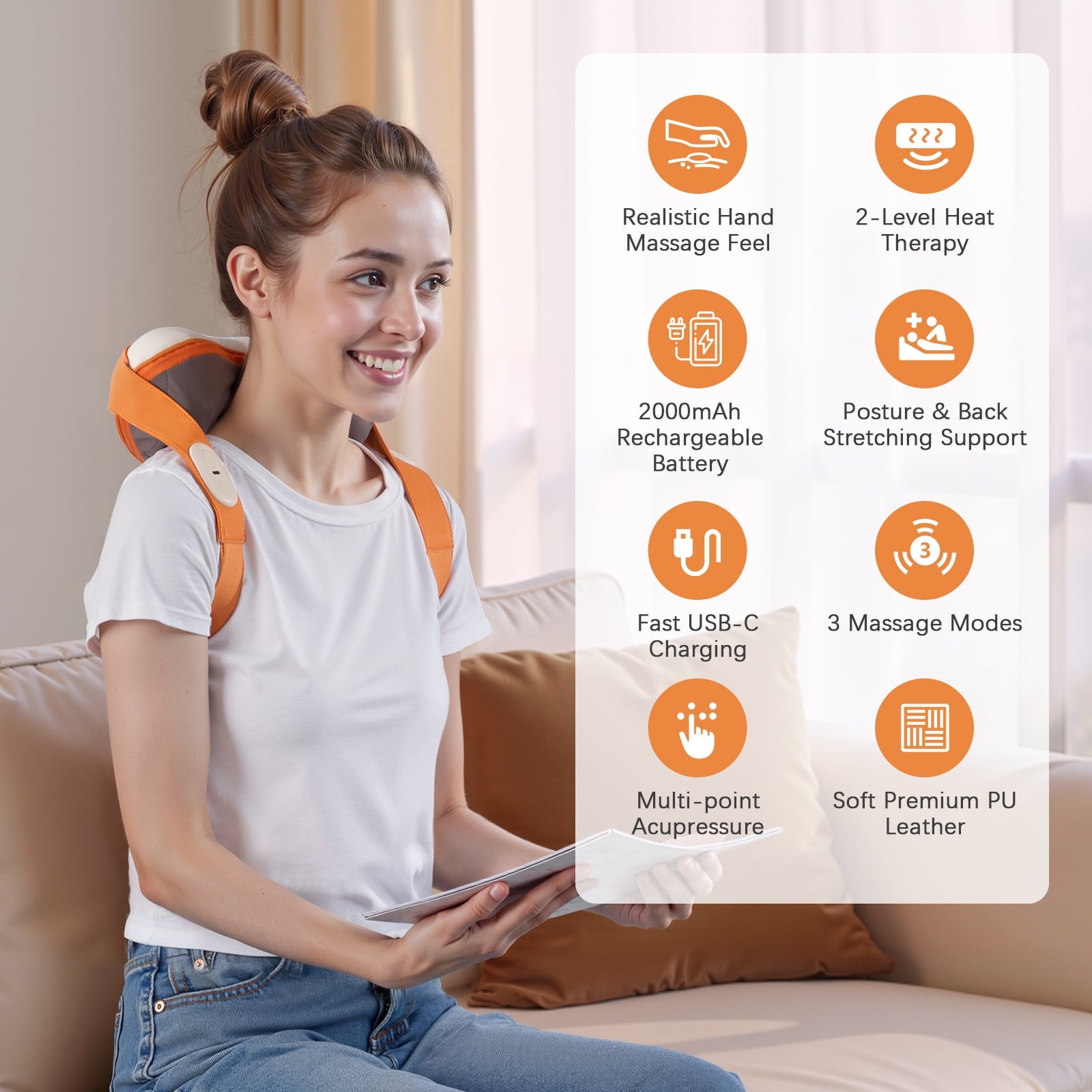 Furnibear Shiatsu Neck Massager with Constant Temperature Heat - Cordless and Portable, Multi-Purpose for Neck/Shoulder/Back/Leg, Deep Muscle Pain Relief