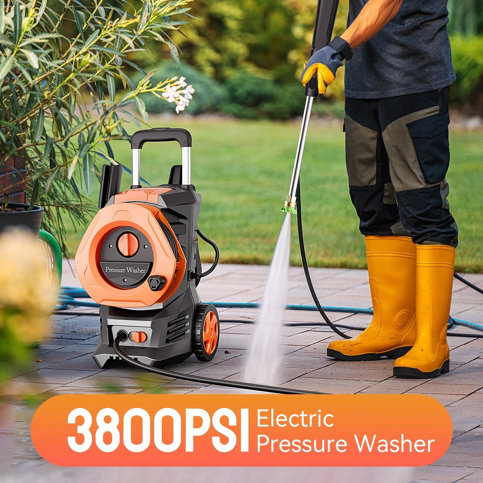 Pressure Washer, 3800PSI 2.6 GPM Max Power Washer Electric Poweredfor Cars, Fences, Patios, Decks, Patios