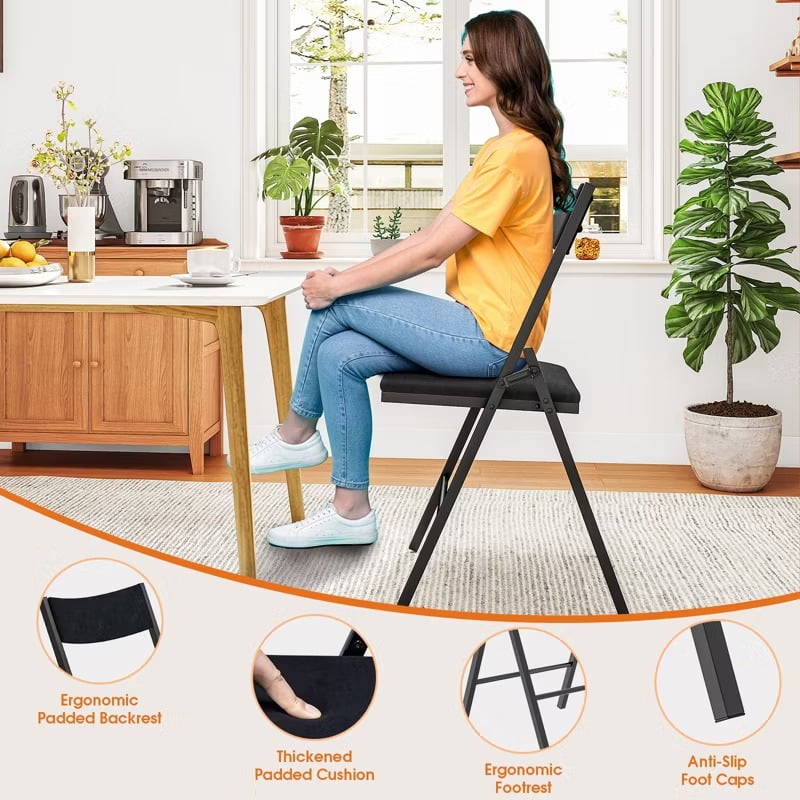 Furnibear 6-Pack Padded Folding Chairs with Metal Frame and Cushioned Seat for Home, Office, Dining, Black