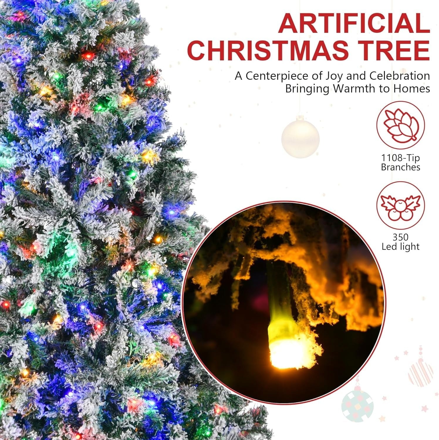 Furnibear 7.9ft Pre-Lit Flocked Christmas Tree, 1108 Tips with 350 Color Changing LED Lights