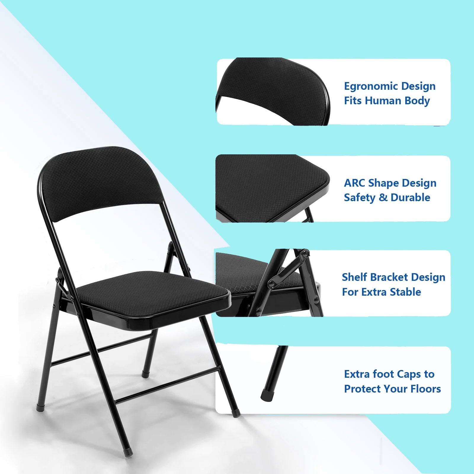 Furnibear 4 Pack Folding Chairs with Padded Seats for Wedding Business Activities Banquet Seat Party Event,White