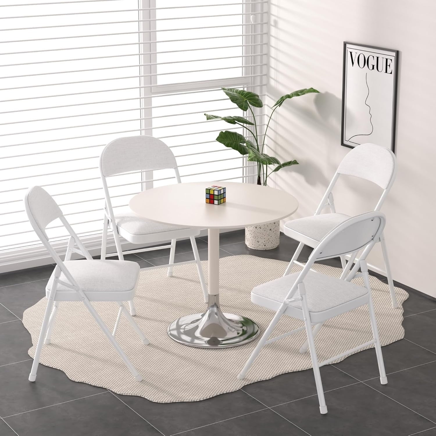 Furnibear 4 Pack Folding Chairs with Padded Vinyl Seat, Heavy-Duty Metal Frame, Supports 330 lbs, Portable Lightweight,Gray