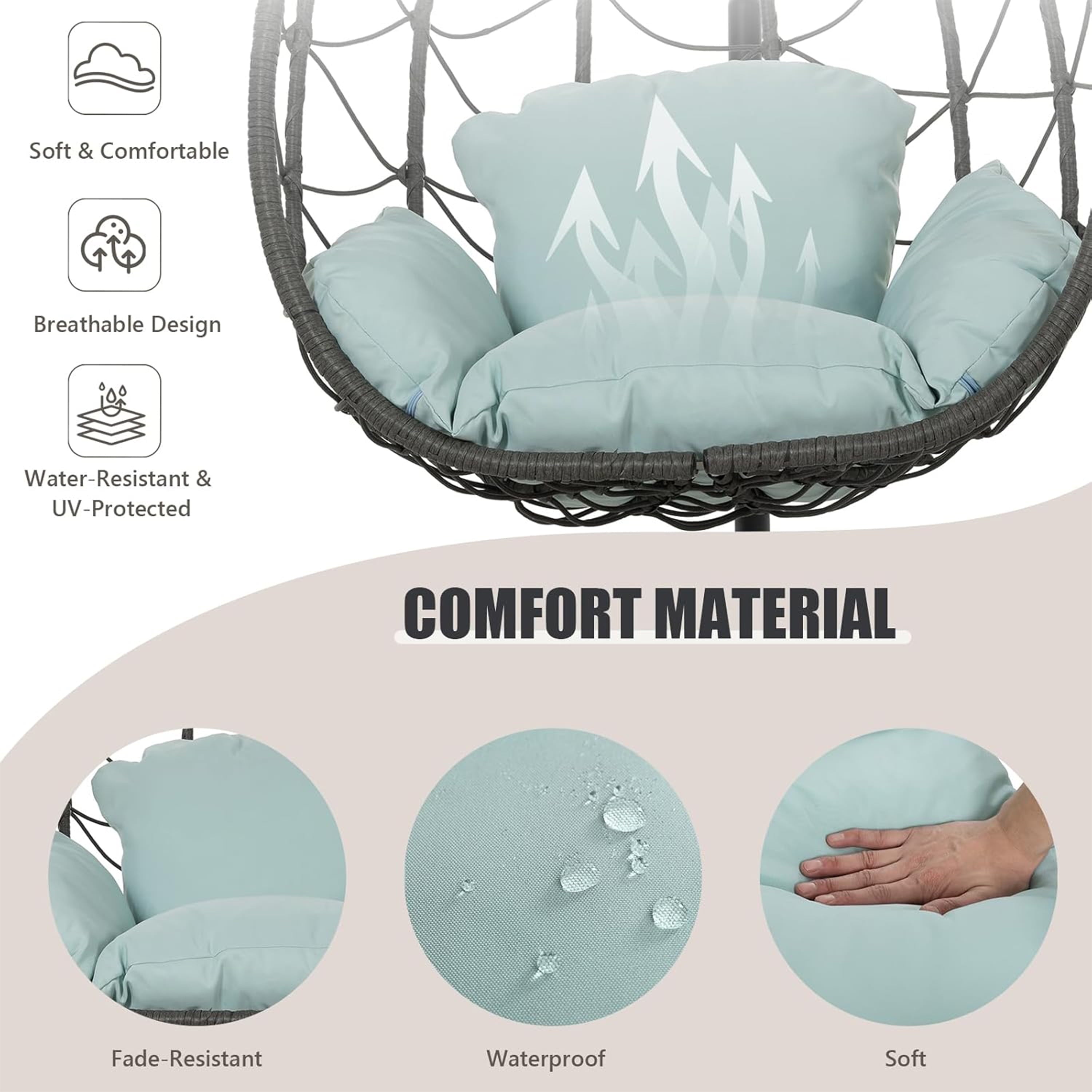 Furnibear Egg Chair with Stand,Patio Rattan Wicker Hanging Swing Egg Chair Hammock Chair for Bedroom Porch Garden,Thickened Aluminum Alloy Steel Frame