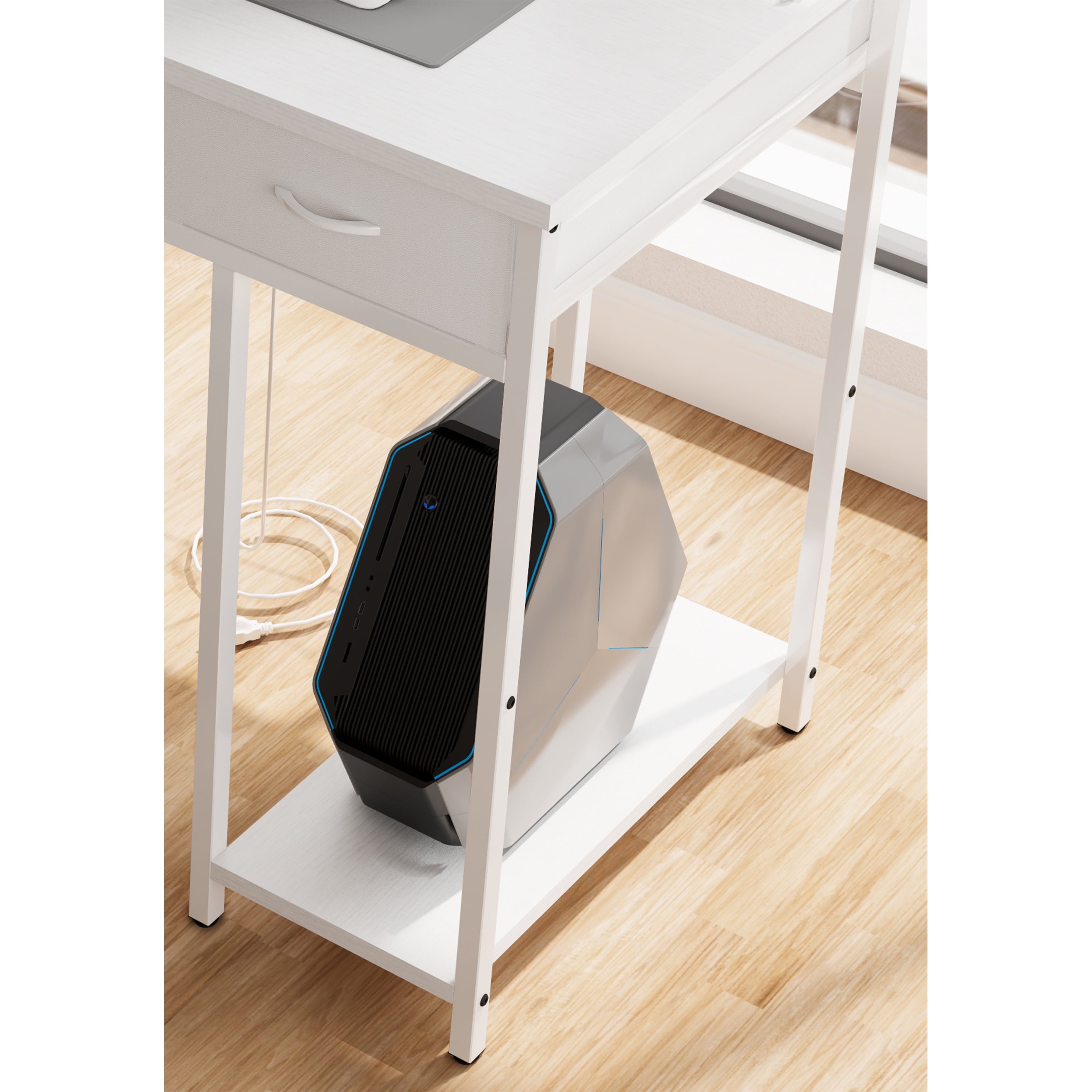 Furnibear 47in Computer Desk With Power Outlet,Writing Desk,Home Office desk, White