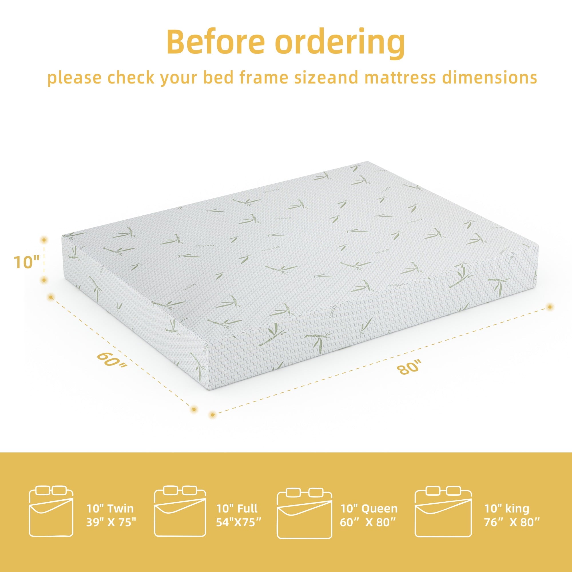 Furnibear 8 inch Queen Mattress, Gel Green Tea Infused Memory Foam Mattress,Adult