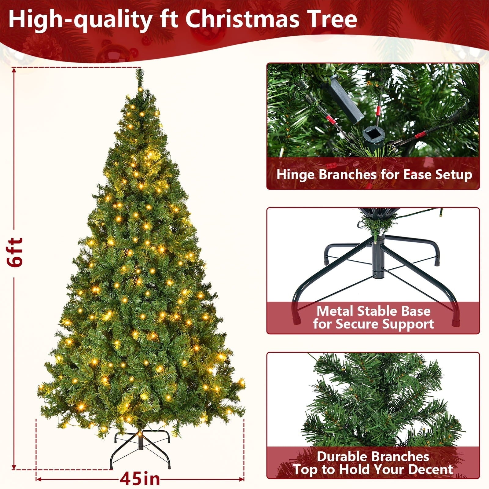 Furnibear 7.5ft Pre-Lit Artificial Christmas Tree, 1405 Tips with 400 Warm White Lights & Auto Shape