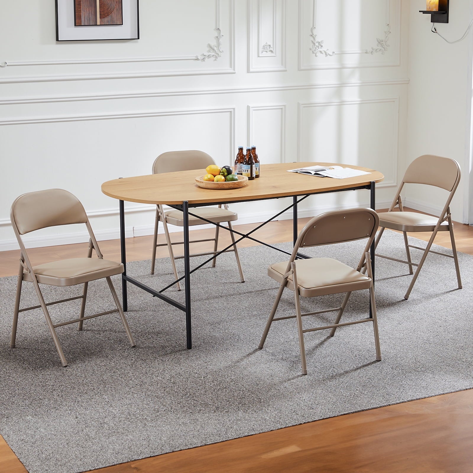 Furnibear 4 Pack Folding Chairs, Leather Padded Cushion Chairs with Comfortable Cushion and Stainless Steel Frame for Home and Office, for Indoor and Outdoor Events