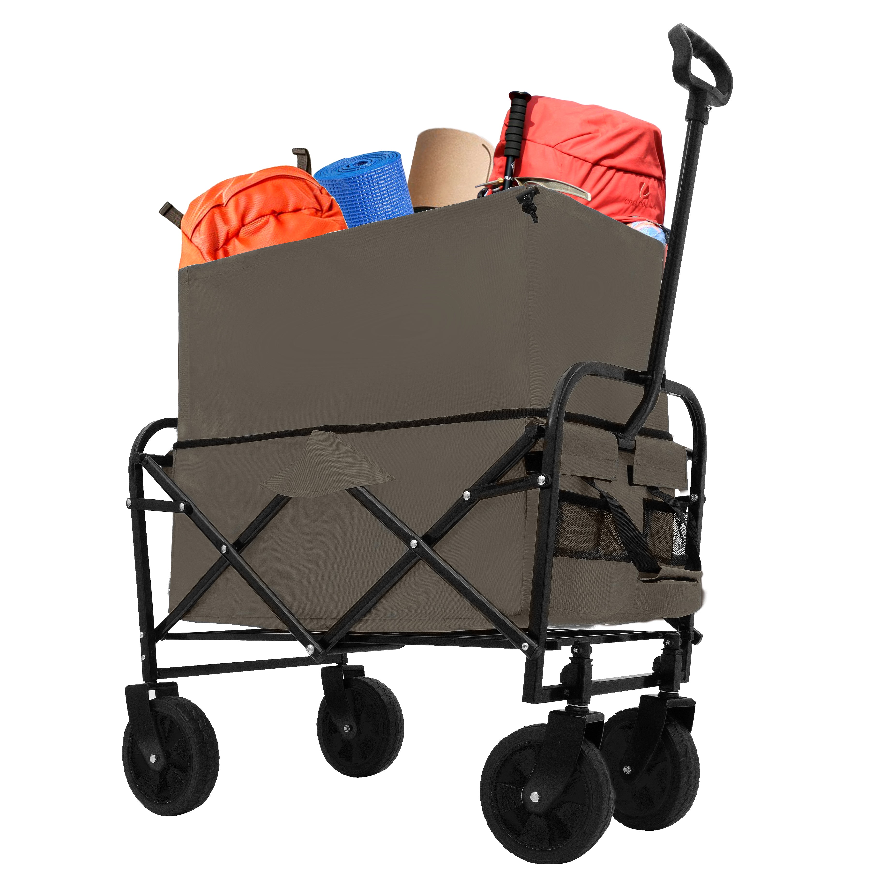 Furnibear Heavy-Duty Folding Wagon Cart with All-Terrain Wheels Includes 3 Liner Bags for Camping, Beach, Grocery,Olive Green