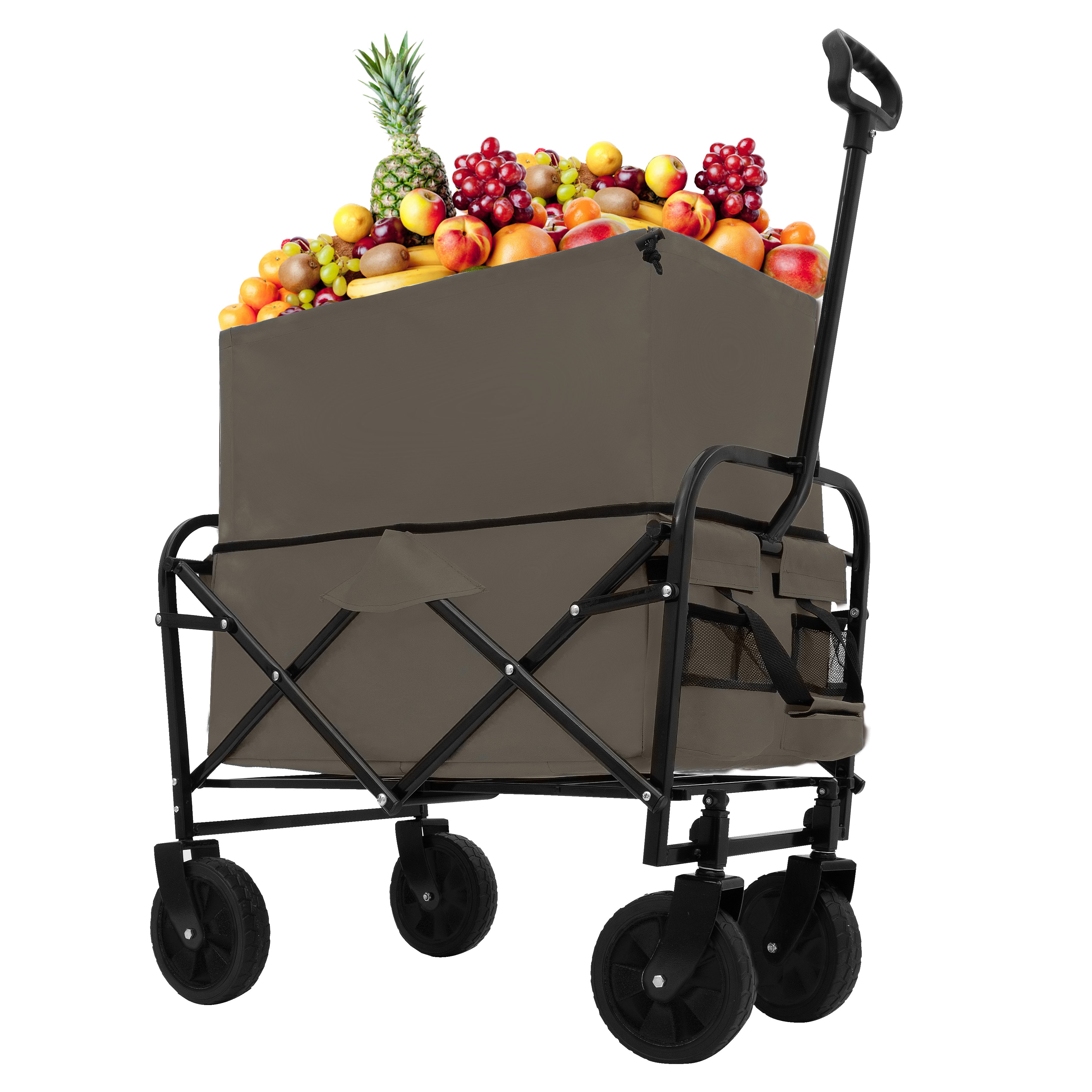 Furnibear Heavy-Duty Folding Wagon Cart with All-Terrain Wheels Includes 3 Liner Bags for Camping, Beach, Grocery,Olive Green