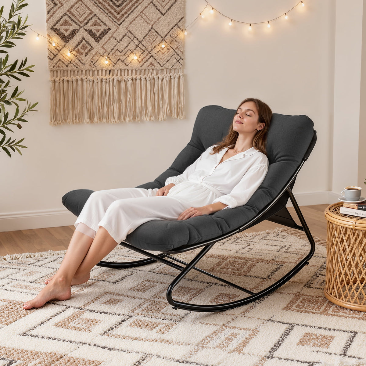 Furnibear Oversized Outdoor Rocking Chair,Patio Rocker with Thick Cush