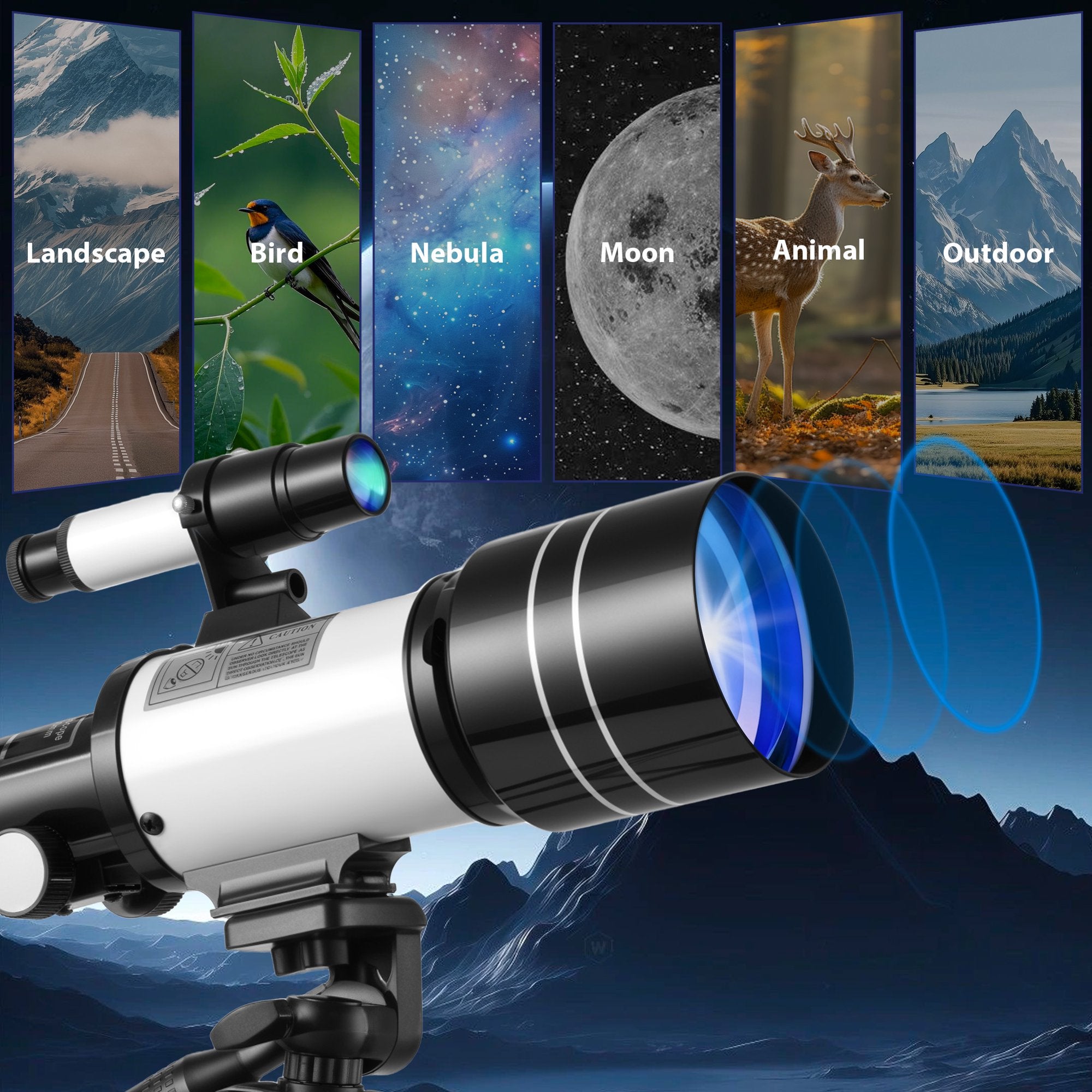 Furnibear Telescope for Kids and Adults 70mm Aperture High Powered Refractor Astronomy Telescope with Tripod and Phone Adapter,White