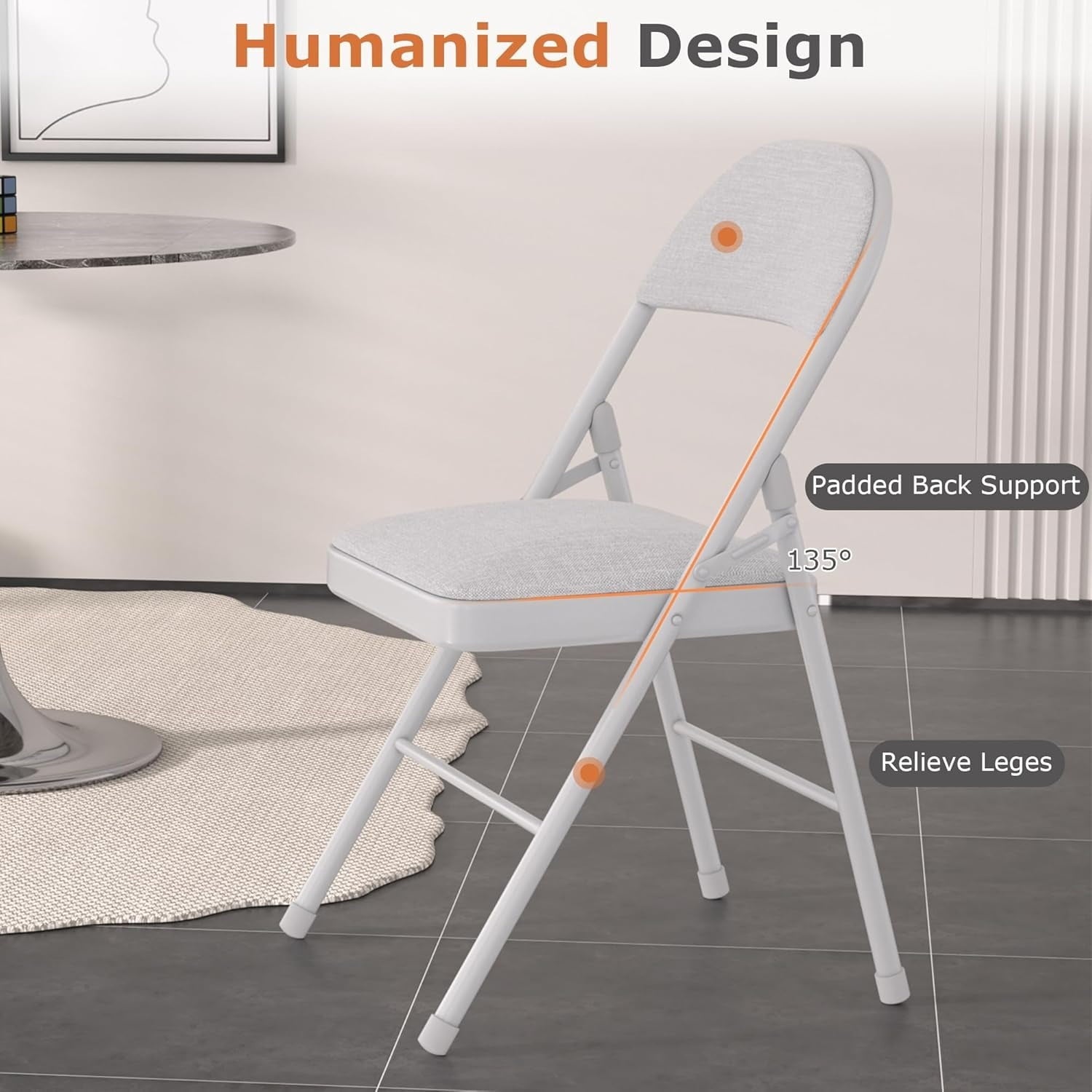 Furnibear 4 Pack Folding Chairs with Padded Vinyl Seat, Heavy-Duty Metal Frame, Supports 330 lbs, Portable Lightweight,Gray