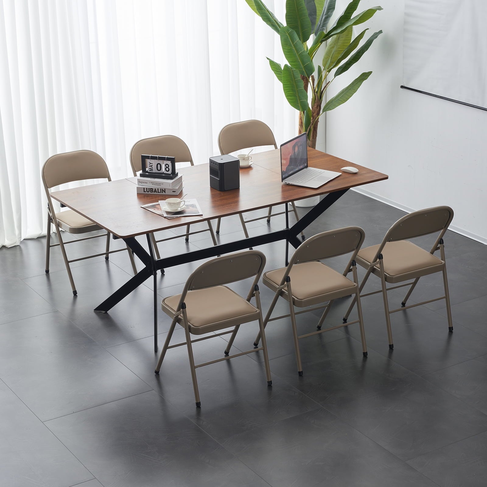 Furnibear 6 Pack Folding Chairs, Leather Padded Cushion Chairs with Comfortable Cushion and Stainless Steel Frame for Home and Office, for Indoor and Outdoor Events