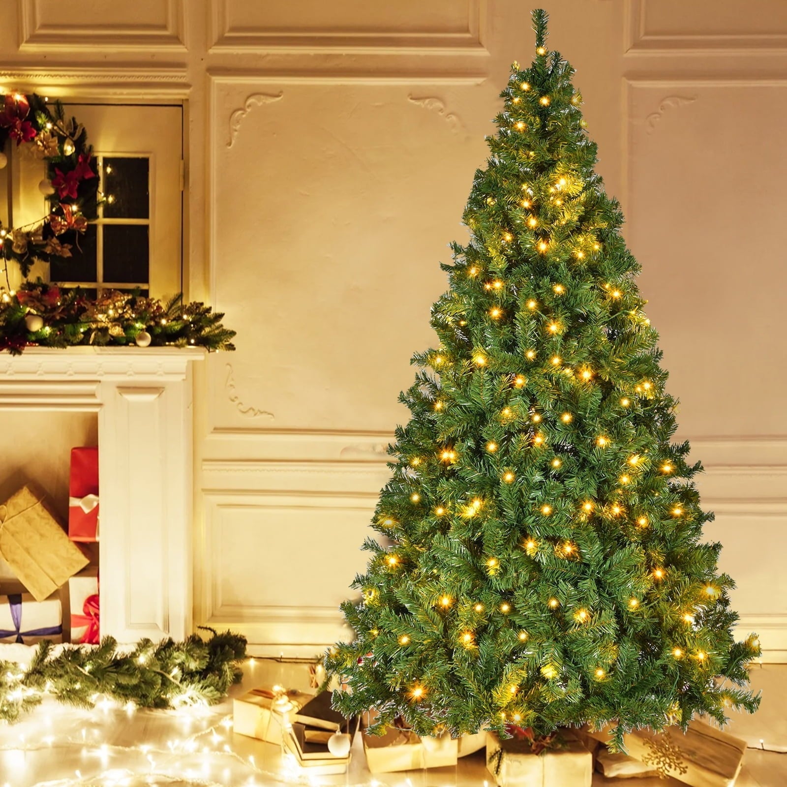 Furnibear 6ft Pre-Lit Christmas Tree, 1060 Tips with 250 Clear Lights, Auto-Assemble Holiday Tree