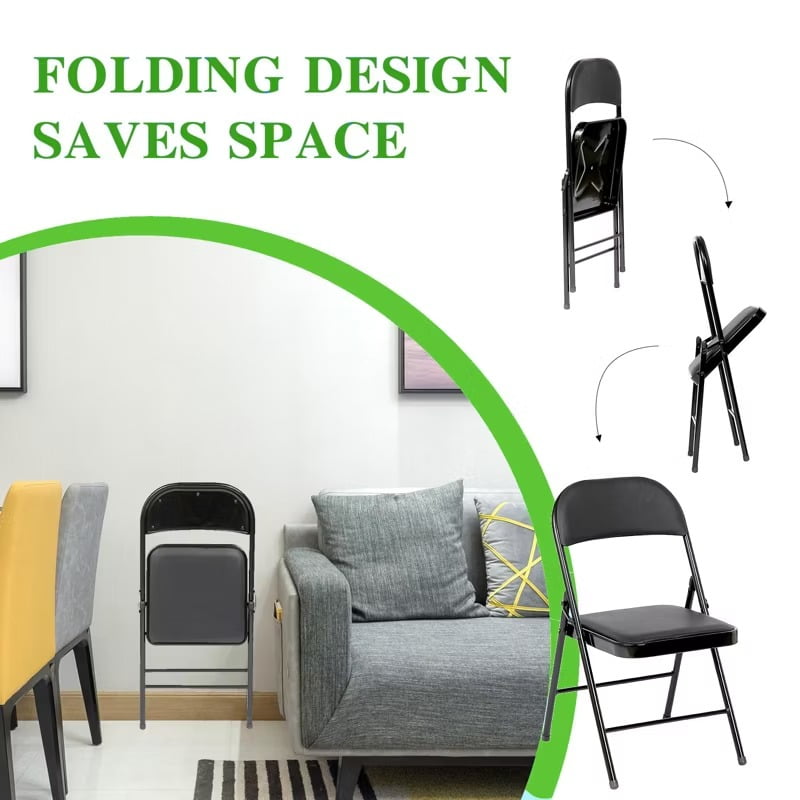 Furnibear 4 Pack Folding Chairs with Padded Vinyl Seat, Heavy-Duty Metal Frame, Supports 330 lbs, Portable & Lightweight,Black