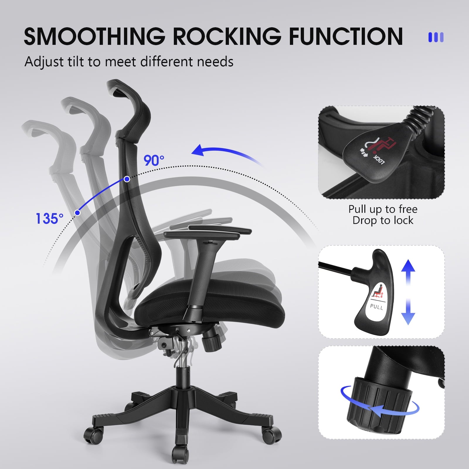 Furnibear Mesh Office Chair with 3D Armrests and Lumbar Support, High Back Desk Chair for Home Office, Adjustable Swivel Task Chair with Easy Assembly
