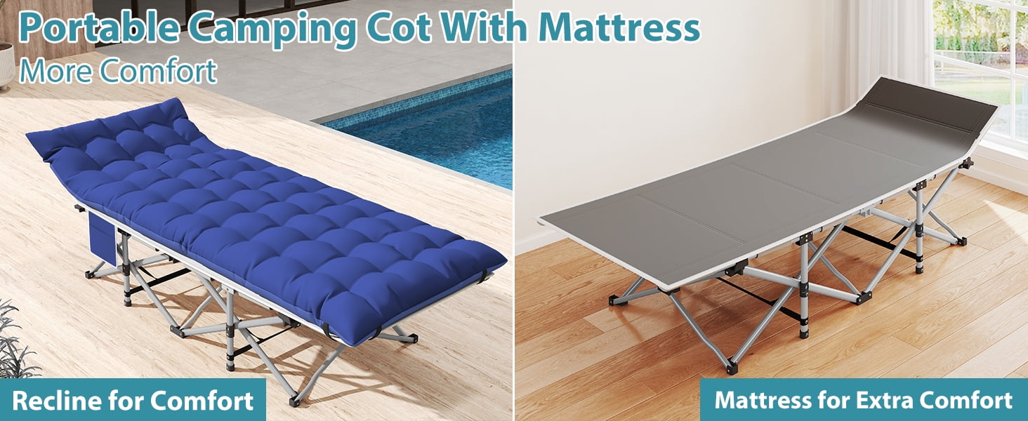 Furnibear 2-Pack Folding Camping Cots with 3.3in 2-Sided Mattress 75in Extra Long Portable Adult Bed with Carry Bag