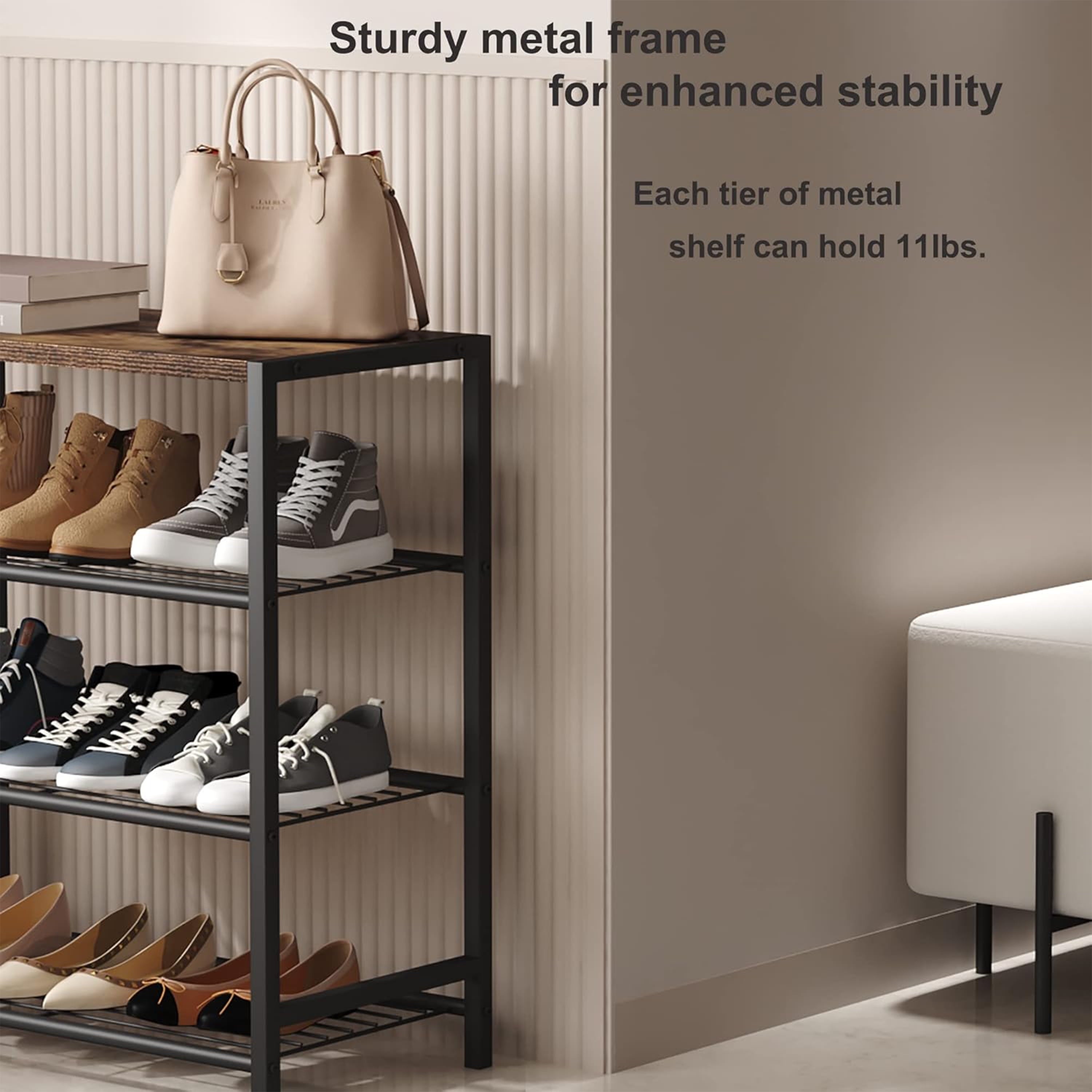 Furnibear 4-Tier Shoe Rack Organizer, Shoe Tower for Closet, Shoe Storage Shelf with MDF Top Board, Entryway Shoes Organizer