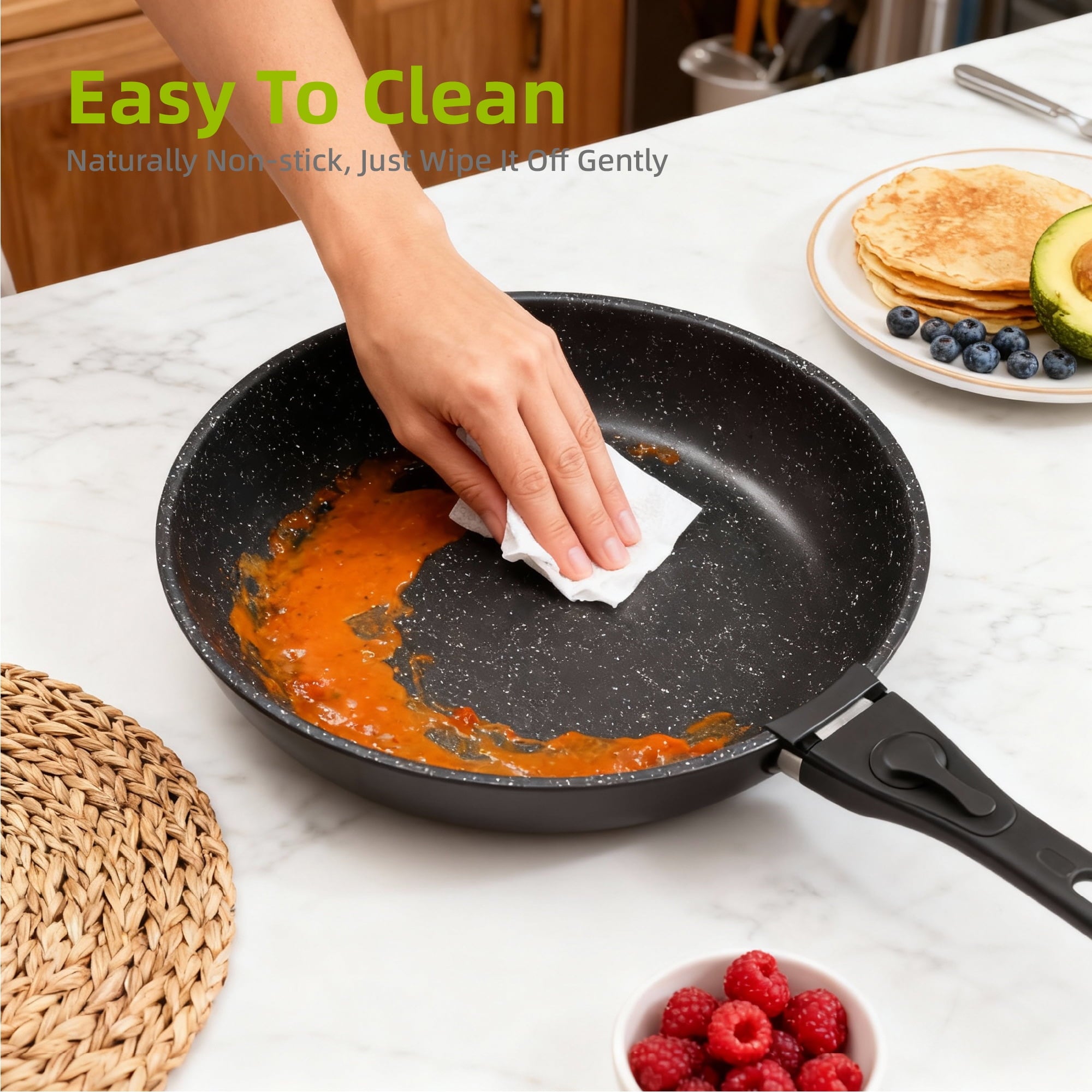 Furnibear 20pcs Pots and Pans Set Nonstick, Kitchen Ceramic Cookware Set for RV and Camping, with Pots Protectors and Cooking Utensils, Black