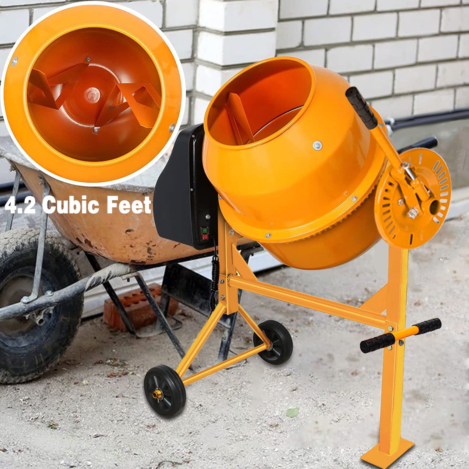 Furnibear 120L Large Capacity Portable Electric Concrete Mixer - 4.2 Cu ft, 1/2 Hp Powerful Motor
