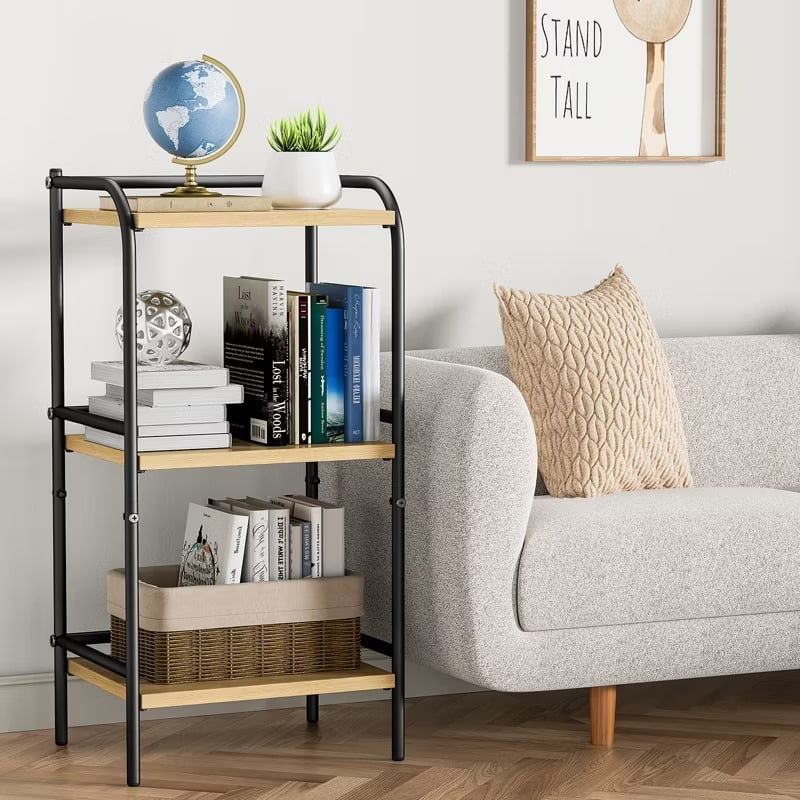 Furnibear 3-Tier Rustic Wood Metal Shelf ¨C Industrial Storage Rack for Living Room, Kitchen, or Office